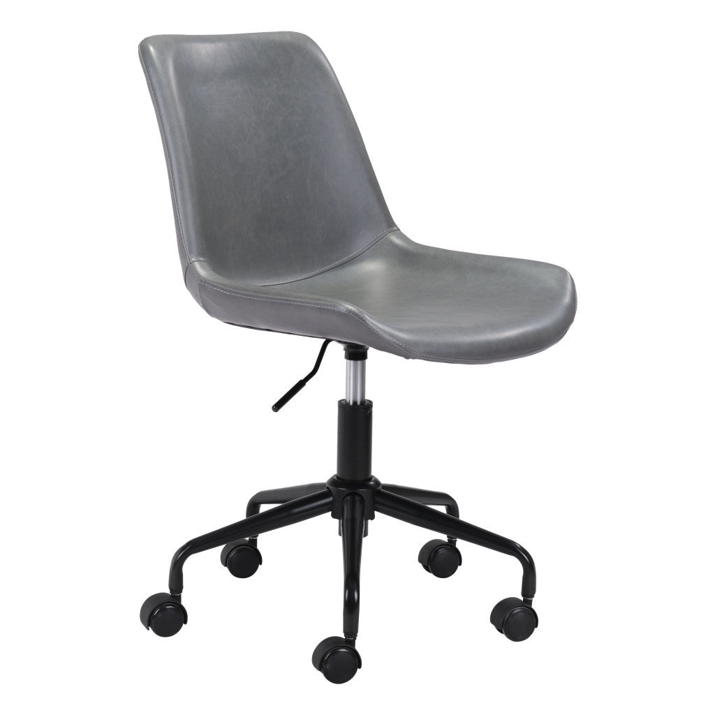 Gray and Black Adjustable Swivel Faux Leather Rolling Office Chair-Office Chairs-DECOROLALA