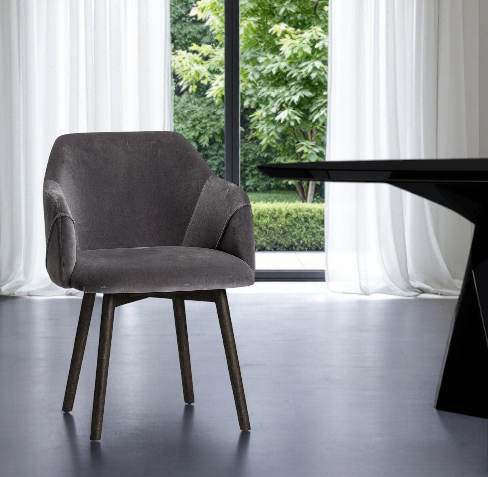 Gray and Black Upholstered Fabric Dining Arm Chair-Dining Chairs-DECOROLALA