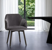 Gray and Black Upholstered Fabric Dining Arm Chair-Dining Chairs-DECOROLALA