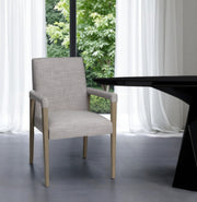 Gray and Brown Upholstered Fabric King Louis Back Dining Arm Chair-Dining Chairs-DECOROLALA