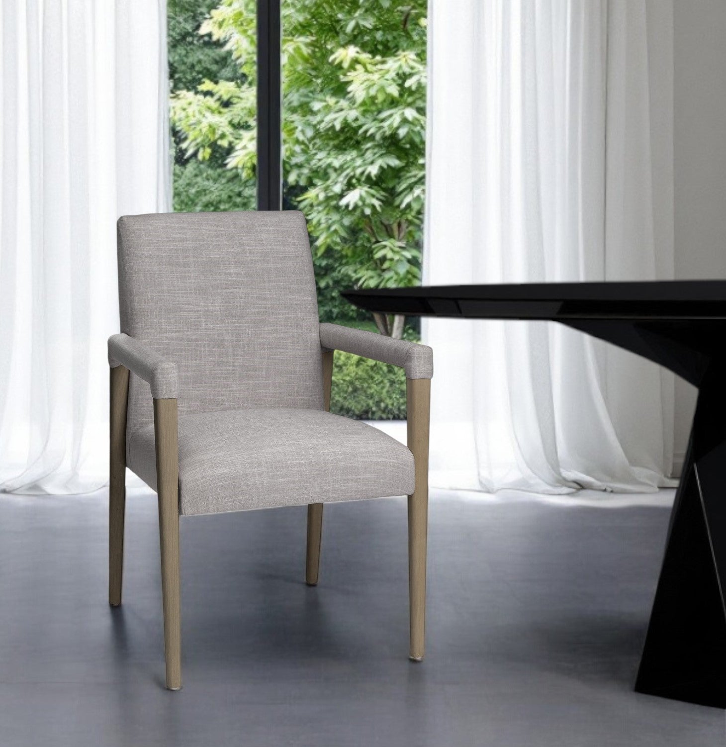 Gray and Brown Upholstered Fabric King Louis Back Dining Arm Chair-Dining Chairs-DECOROLALA