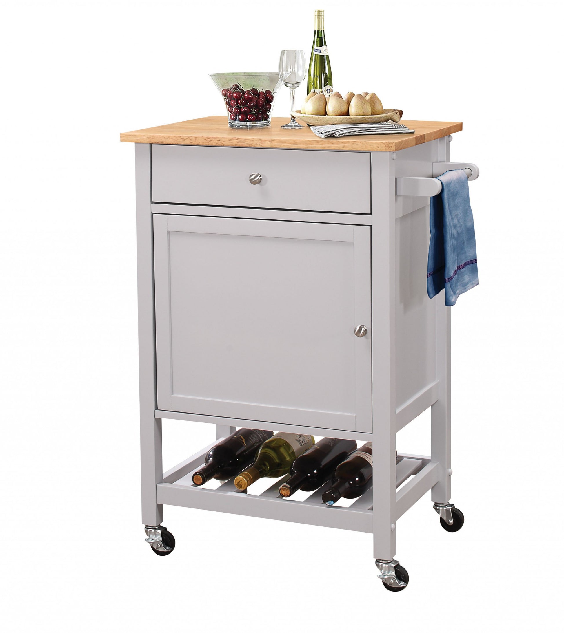 Gray and Natural 25" Rolling Kitchen Cart With Storage-Kitchen Carts-Islands-DECOROLALA