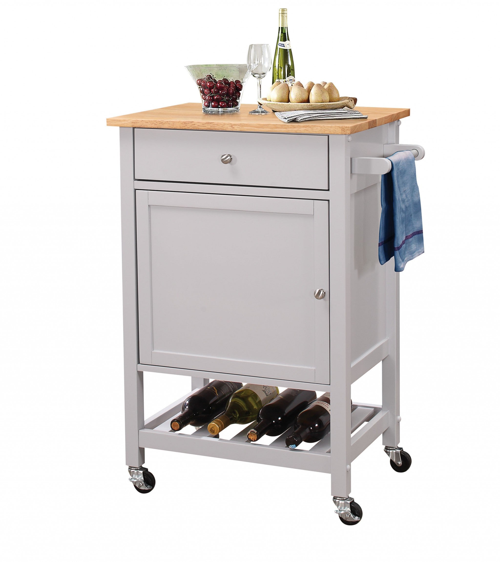Gray and Natural 25" Rolling Kitchen Cart With Storage-Kitchen Carts-Islands-DECOROLALA