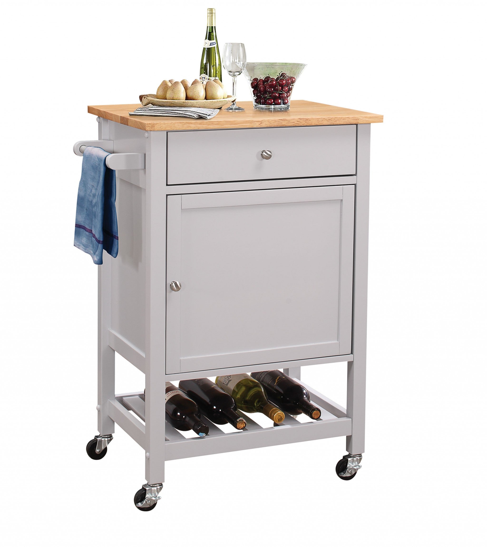 Gray and Natural 25" Rolling Kitchen Cart With Storage-Kitchen Carts-Islands-DECOROLALA