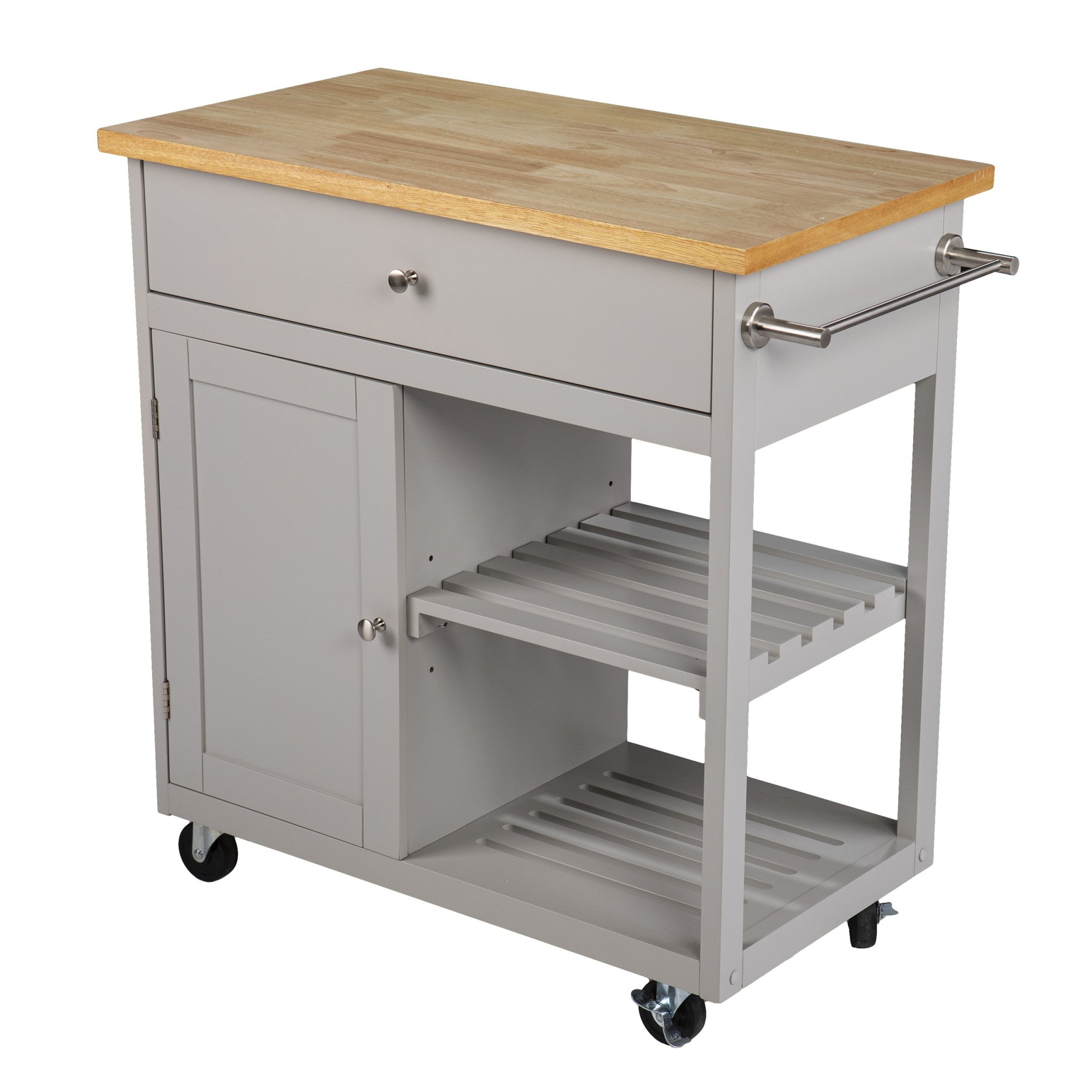 Gray and Natural 35" Rolling Kitchen Island With Storage-Kitchen Carts-Islands-DECOROLALA