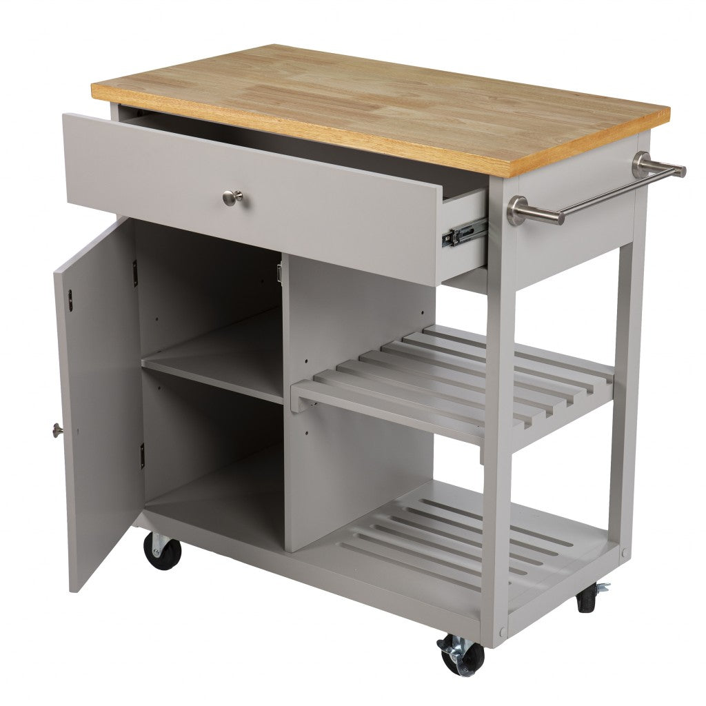 Gray and Natural 35" Rolling Kitchen Island With Storage-Kitchen Carts-Islands-DECOROLALA