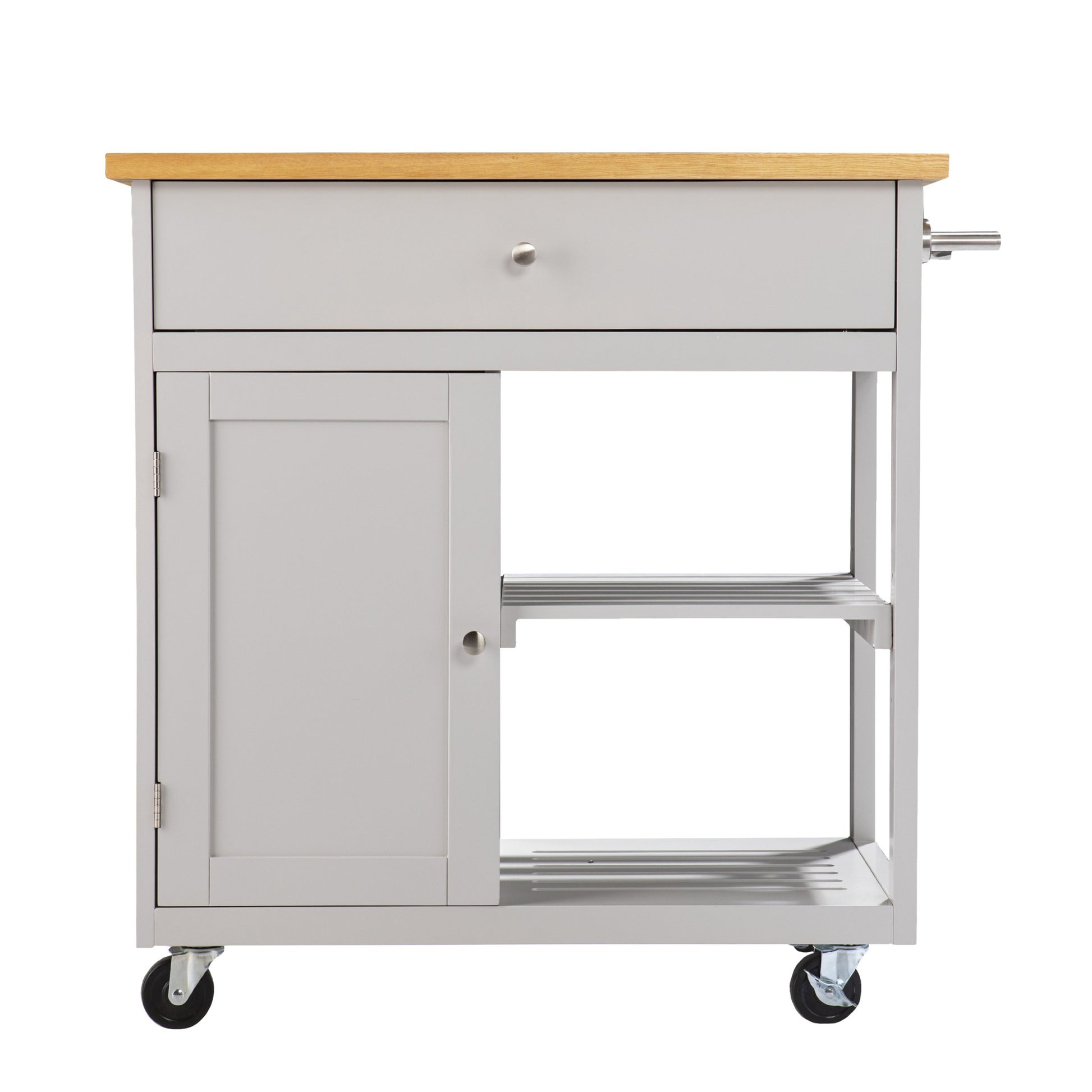 Gray and Natural 35" Rolling Kitchen Island With Storage-Kitchen Carts-Islands-DECOROLALA