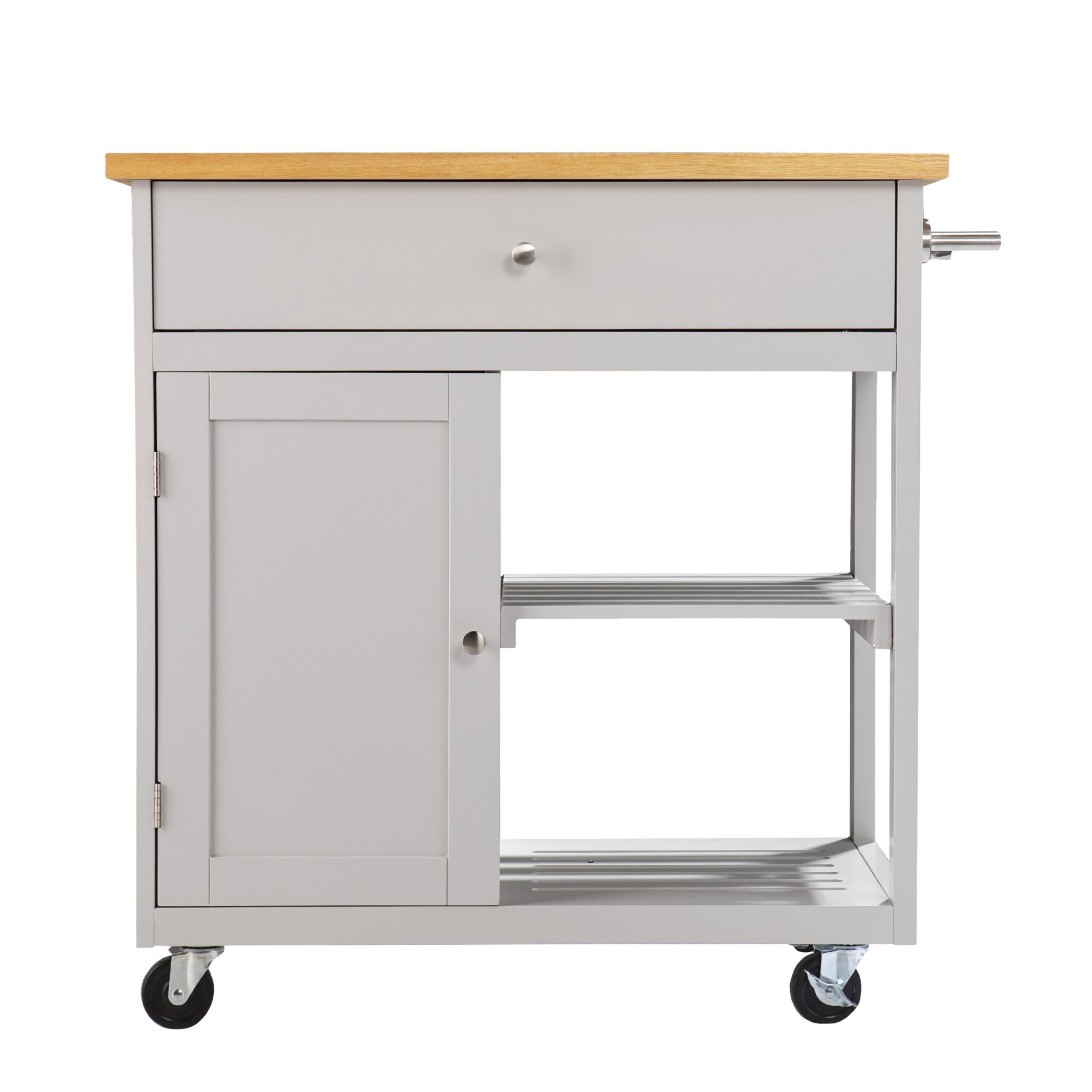 Gray and Natural 35" Rolling Kitchen Island With Storage-Kitchen Carts-Islands-DECOROLALA
