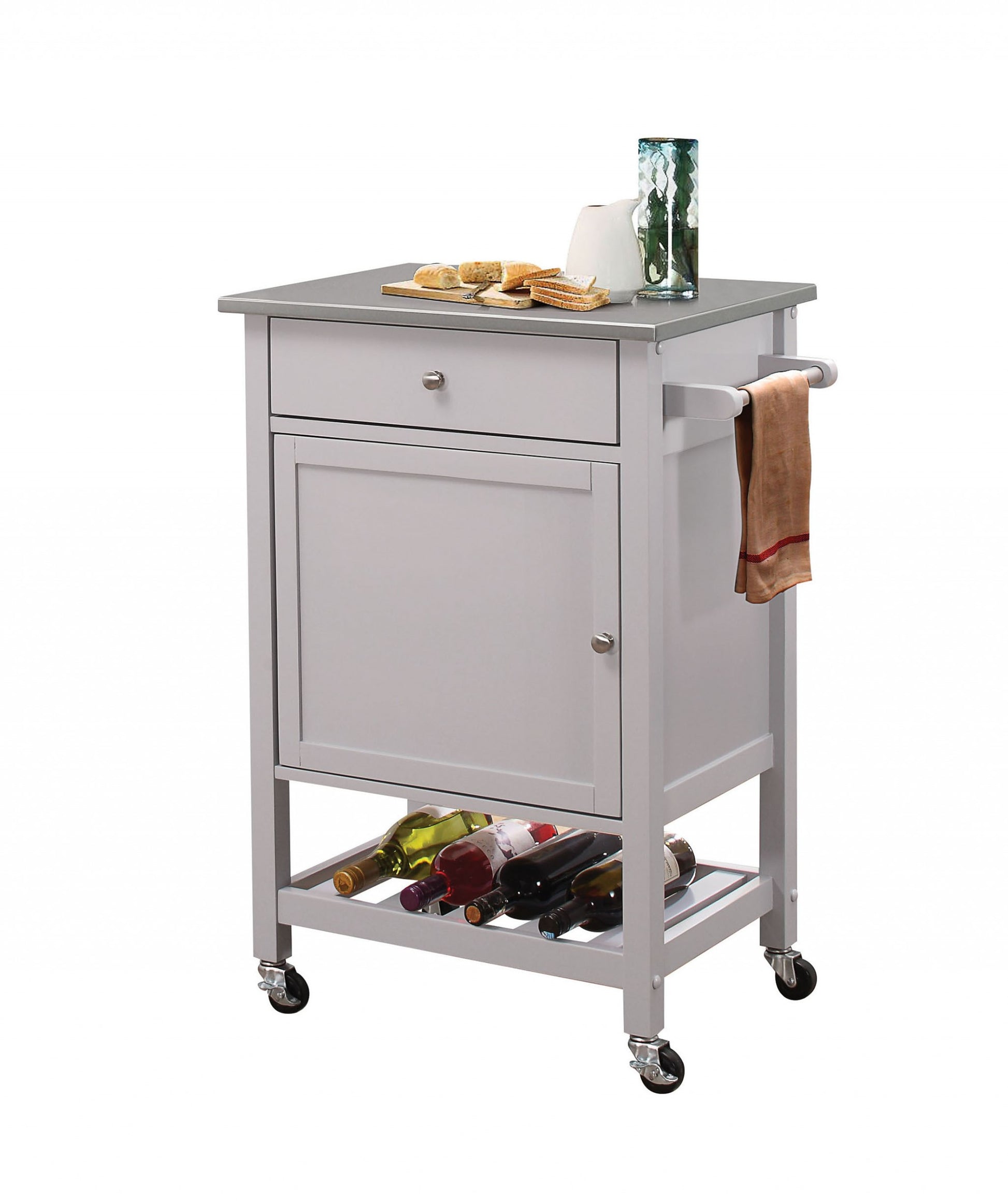 Gray and Silver 25" Rolling Kitchen Cart With Storage-Kitchen Carts-Islands-DECOROLALA