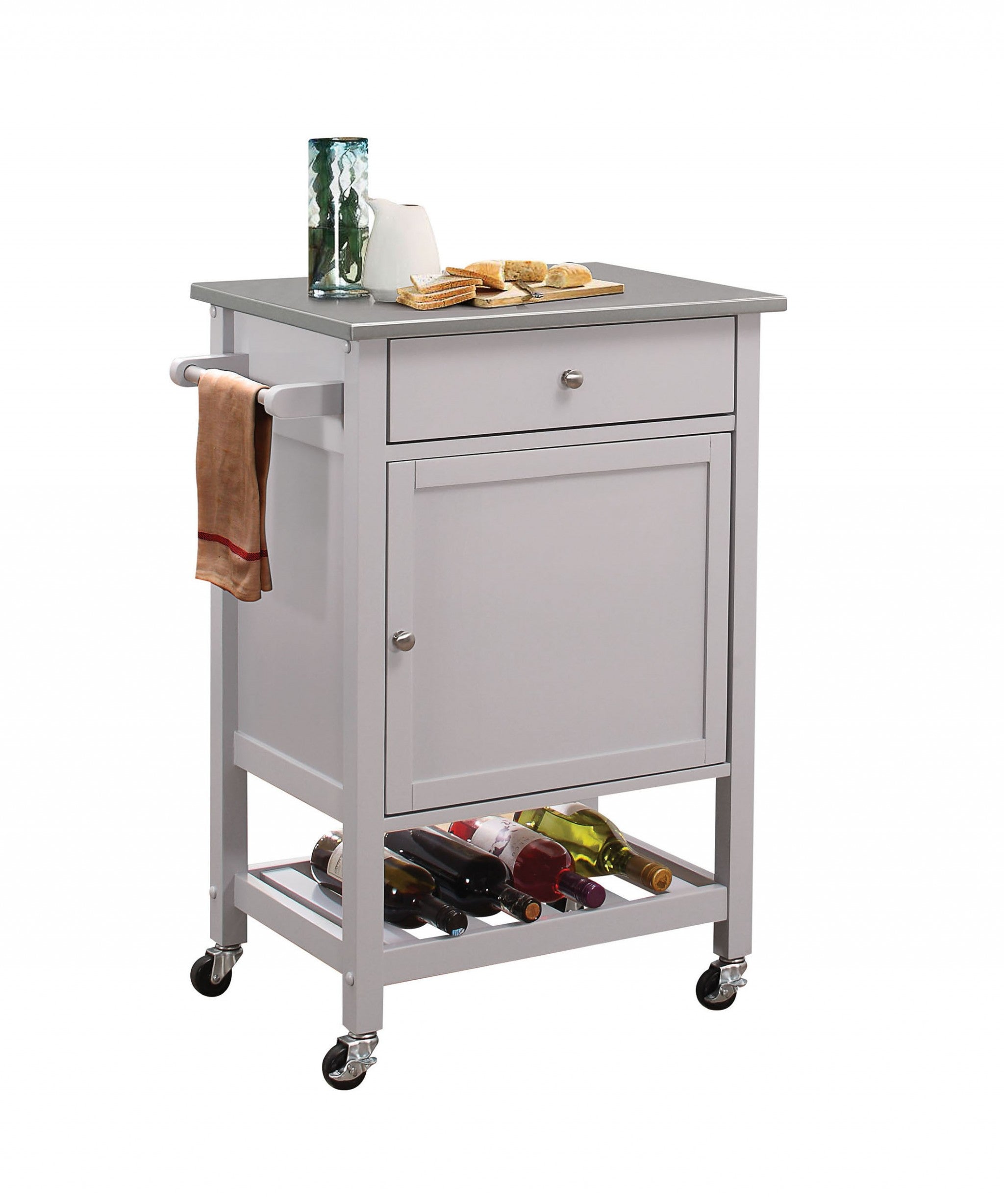 Gray and Silver 25" Rolling Kitchen Cart With Storage-Kitchen Carts-Islands-DECOROLALA