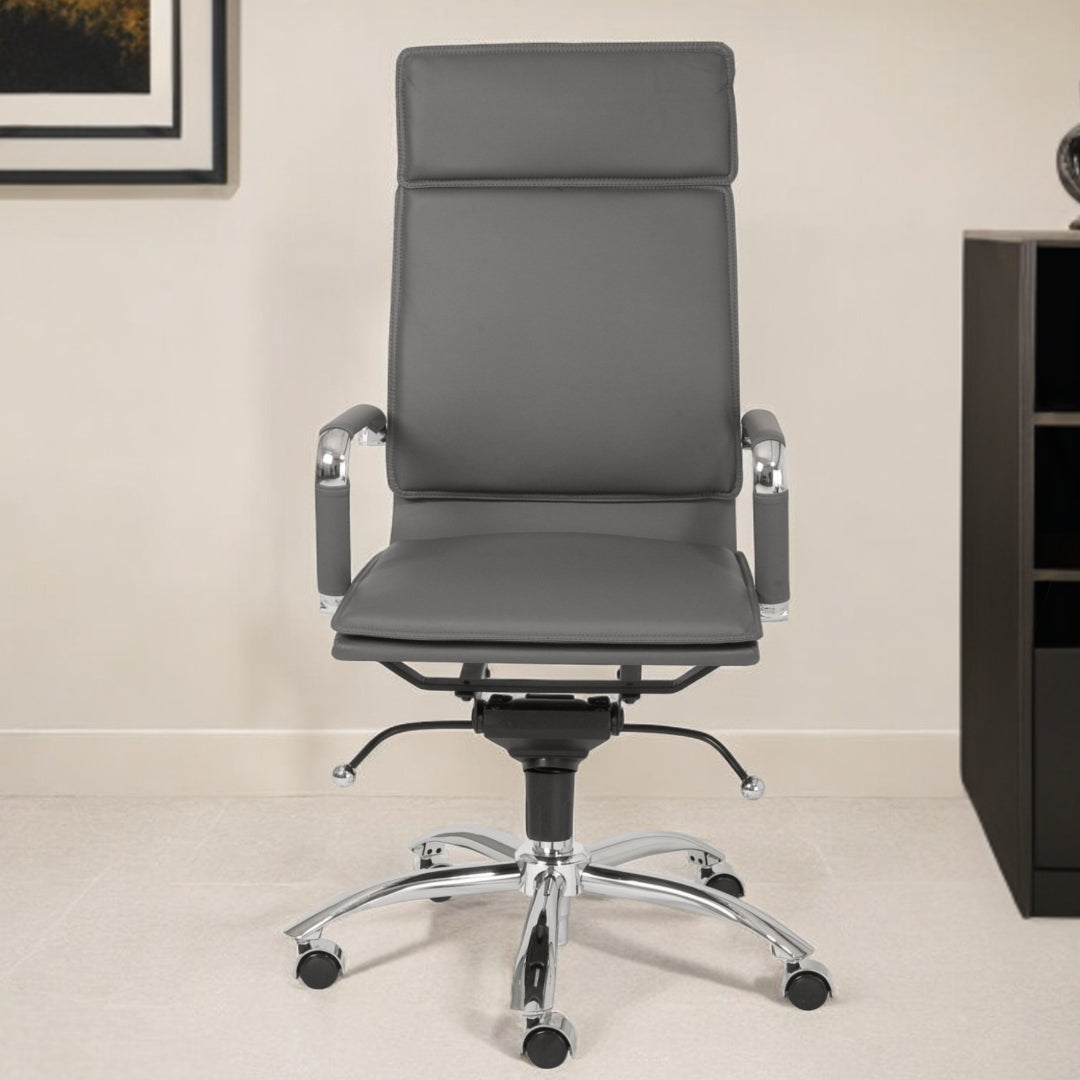 Gray and Silver Adjustable Swivel Faux Leather Rolling Executive Office Chair-Office Chairs-DECOROLALA