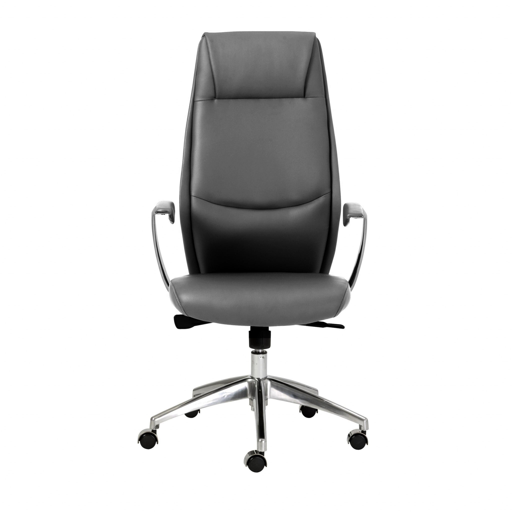 Gray and Silver Adjustable Swivel Faux Leather Rolling Executive Office Chair-Office Chairs-DECOROLALA