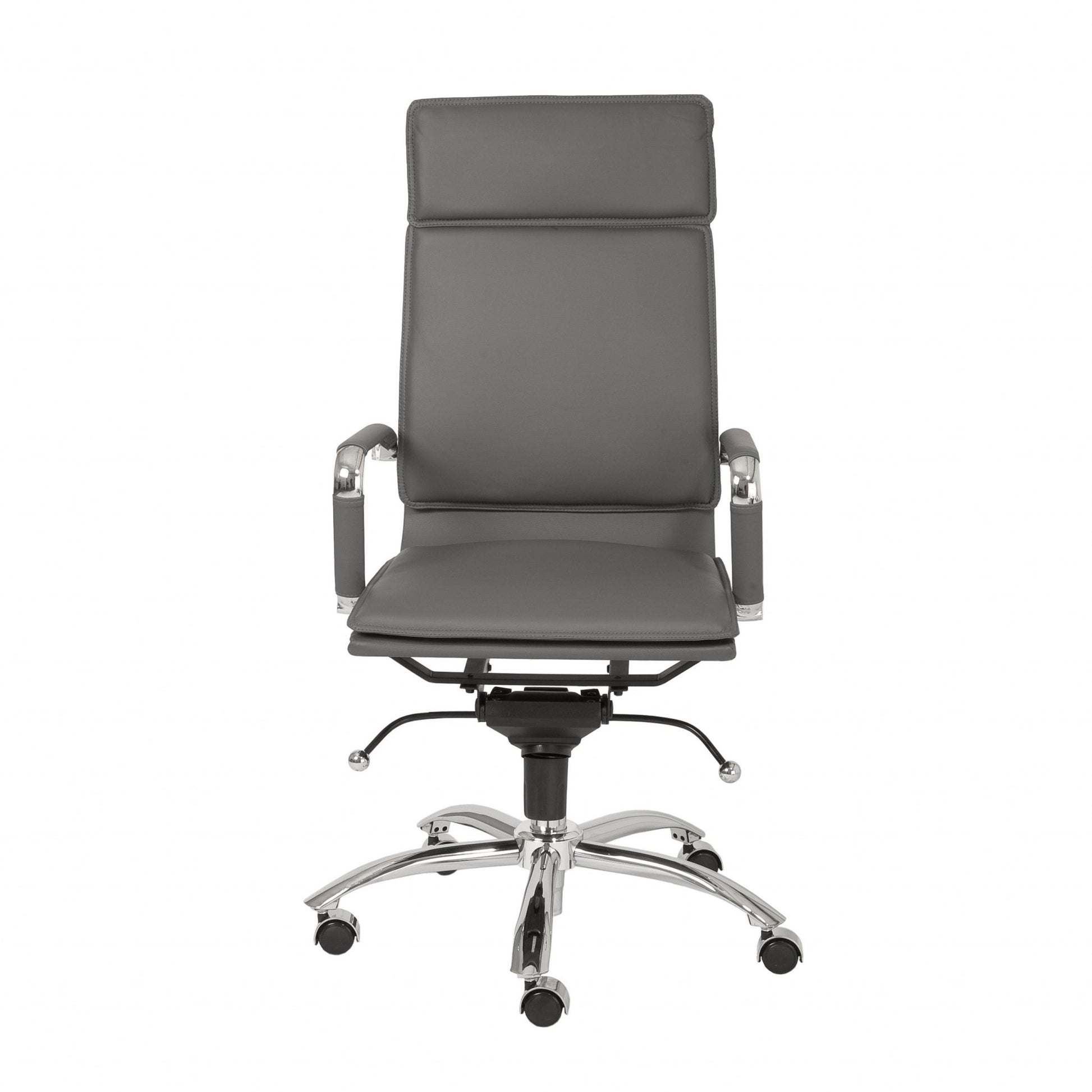 Gray and Silver Adjustable Swivel Faux Leather Rolling Executive Office Chair-Office Chairs-DECOROLALA