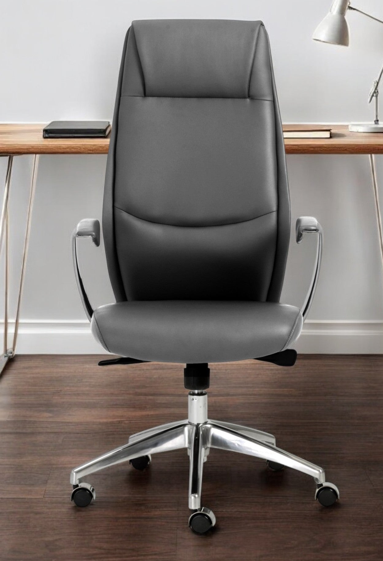 Gray and Silver Adjustable Swivel Faux Leather Rolling Executive Office Chair-Office Chairs-DECOROLALA