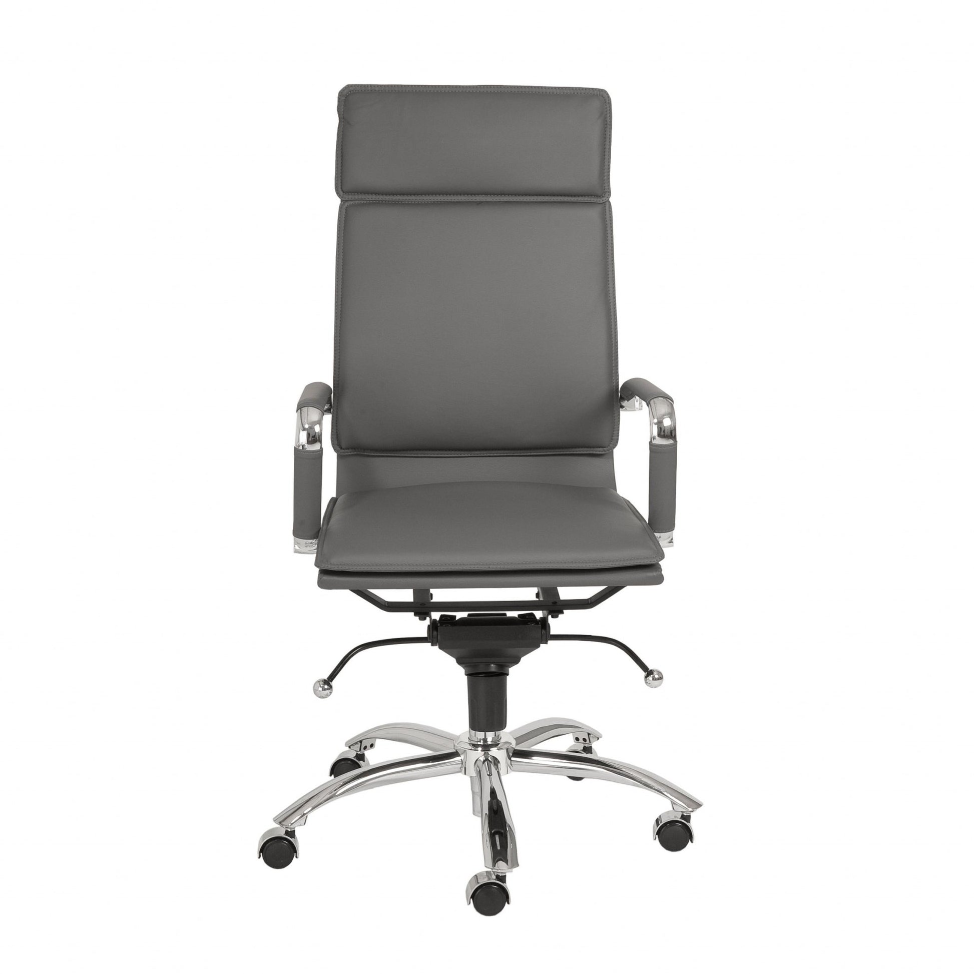 Gray and Silver Adjustable Swivel Faux Leather Rolling Executive Office Chair-Office Chairs-DECOROLALA