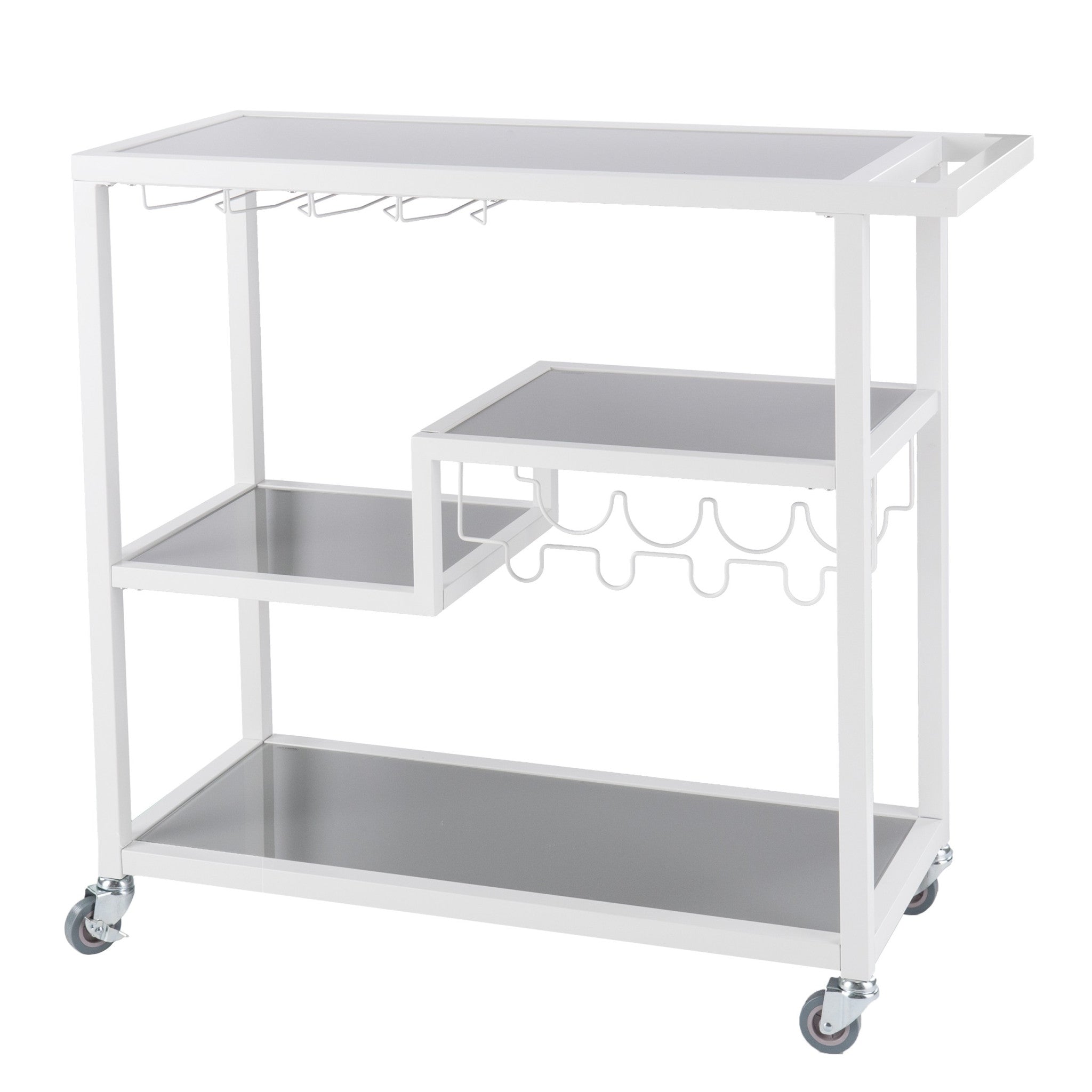 Gray and White Metal And Glass Rolling Bar Cart With Wine Storage-Bar Cart-DECOROLALA