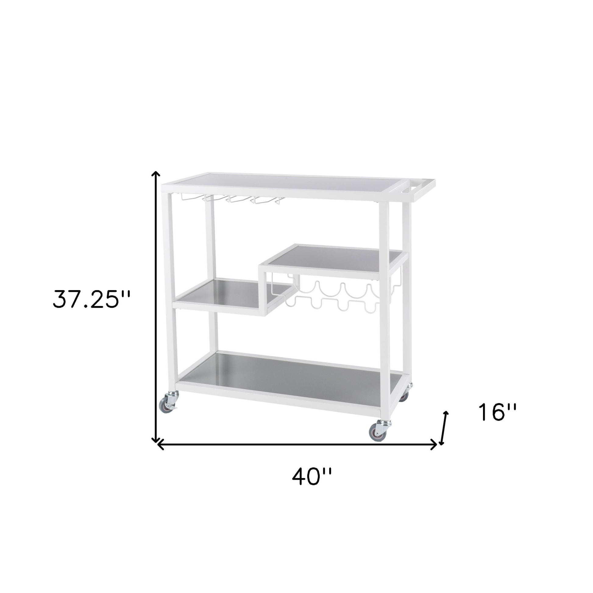 Gray and White Metal And Glass Rolling Bar Cart With Wine Storage-Bar Cart-DECOROLALA
