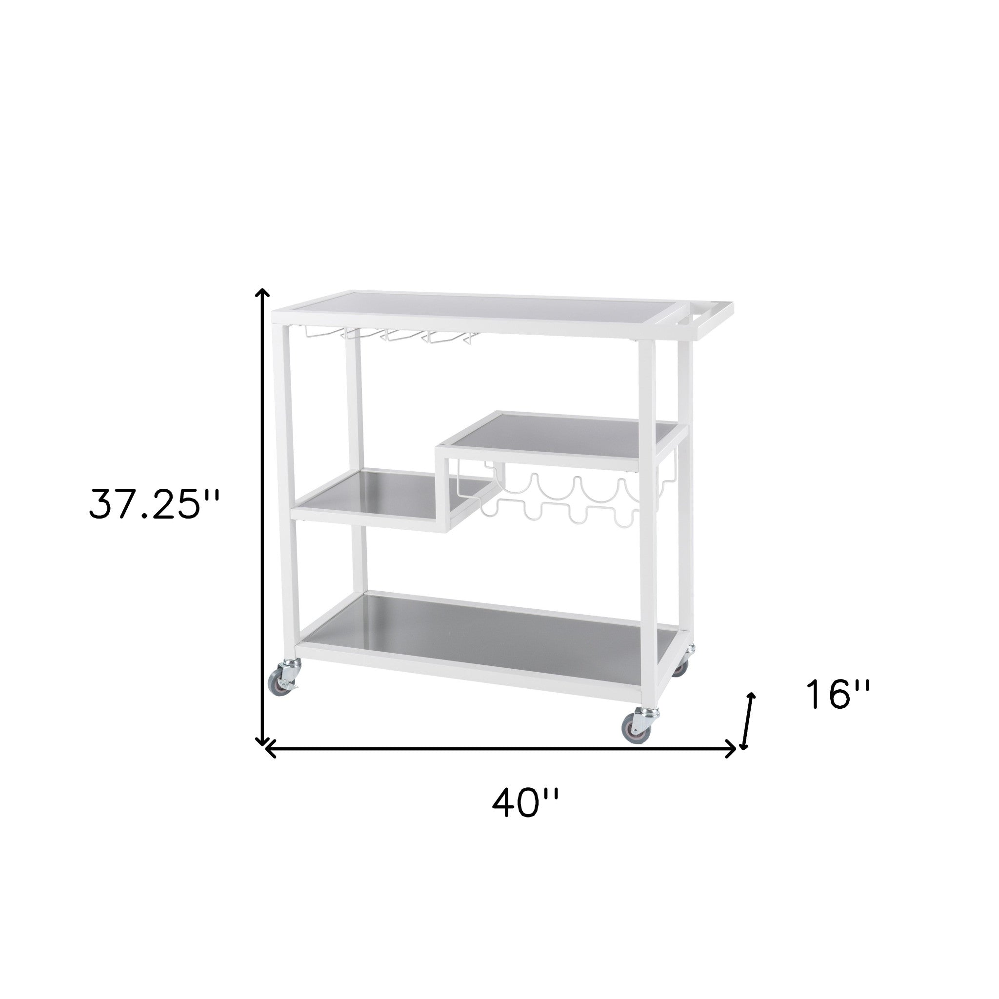 Gray and White Metal And Glass Rolling Bar Cart With Wine Storage-Bar Cart-DECOROLALA