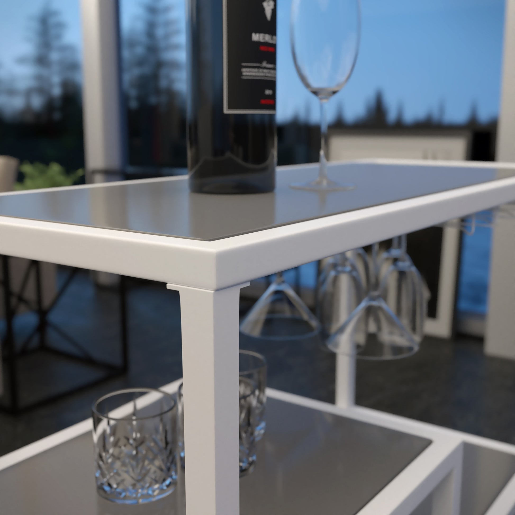 Gray and White Metal And Glass Rolling Bar Cart With Wine Storage-Bar Cart-DECOROLALA