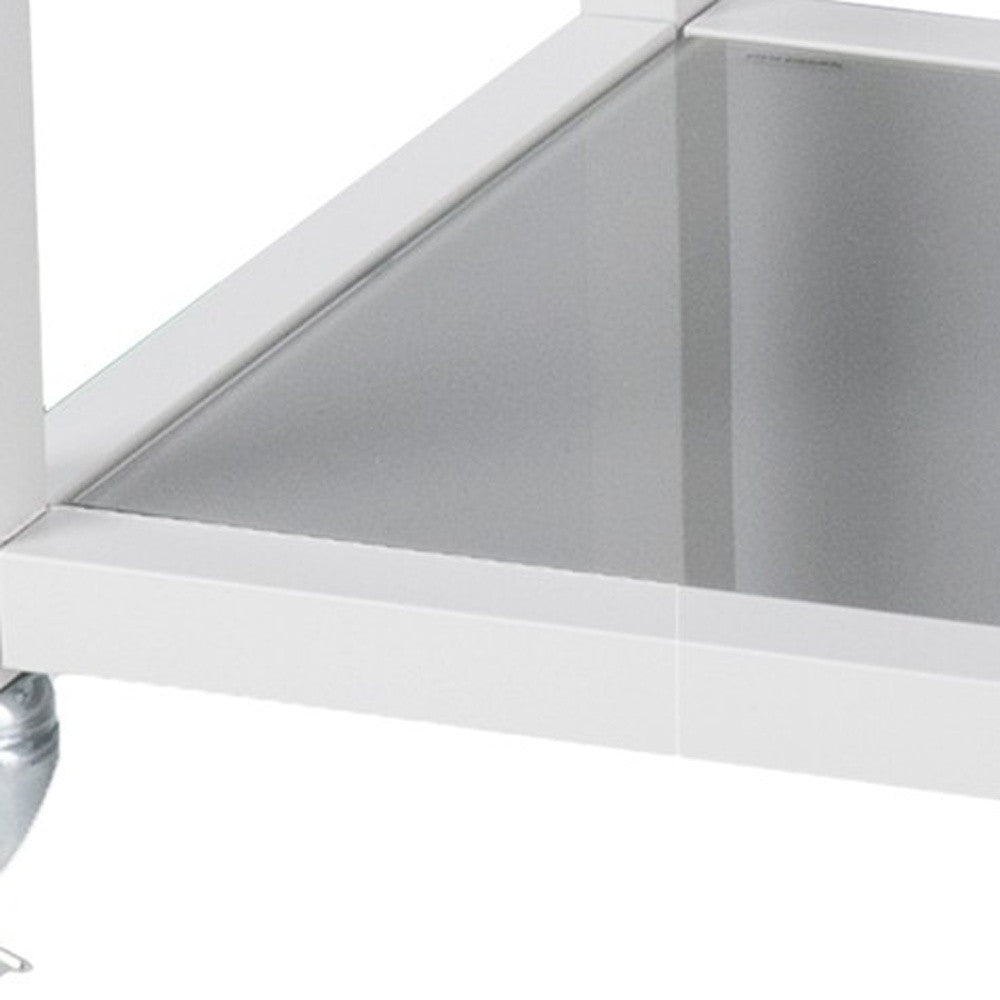 Gray and White Metal And Glass Rolling Bar Cart With Wine Storage-Bar Carts and Servers-DECOROLALA