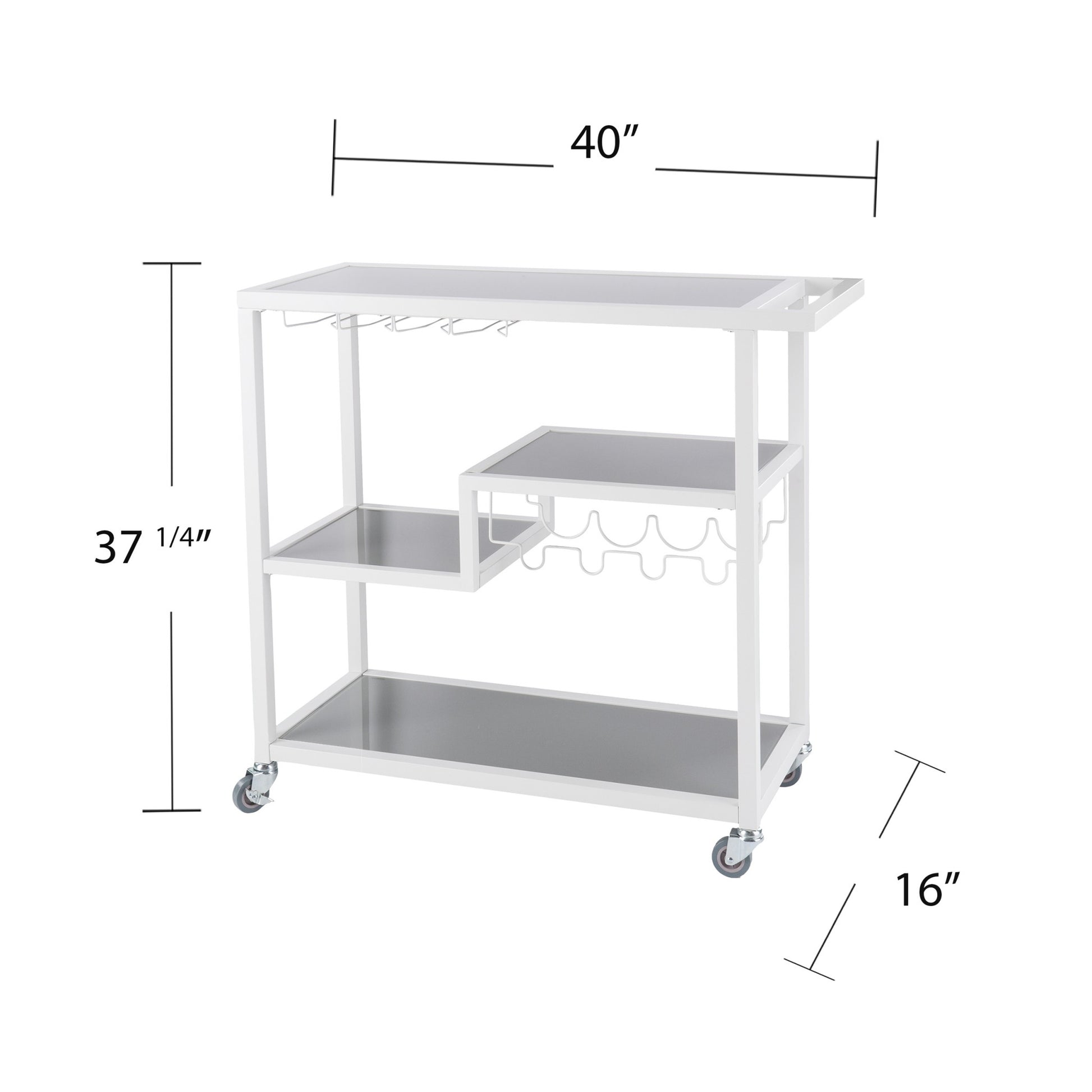 Gray and White Metal And Glass Rolling Bar Cart With Wine Storage-Bar Carts and Servers-DECOROLALA