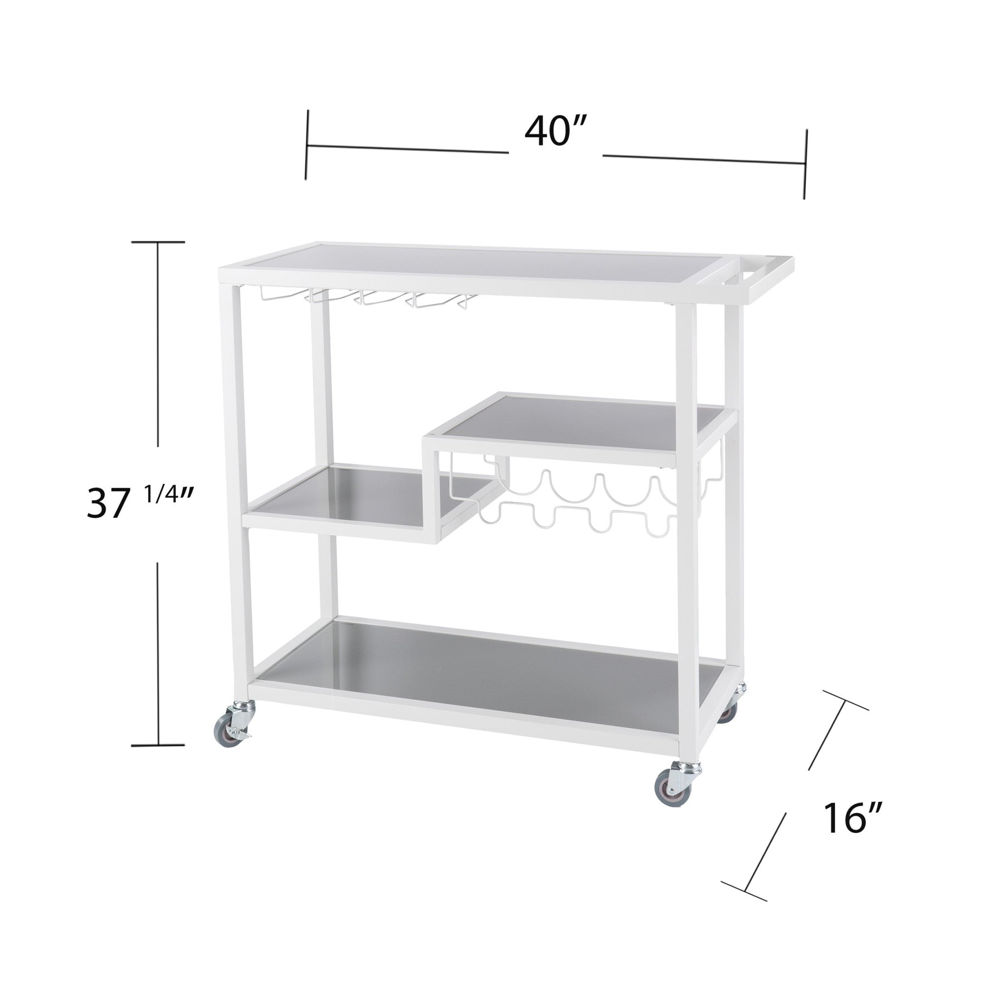 Gray and White Metal And Glass Rolling Bar Cart With Wine Storage-Bar Carts and Servers-DECOROLALA