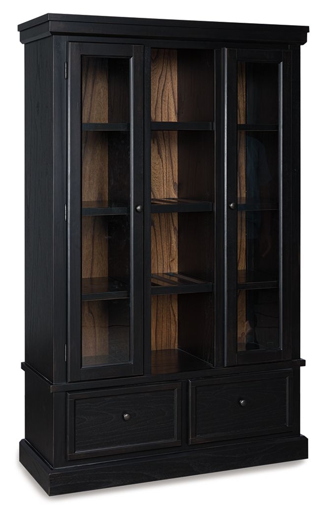Greddinton Curio Cabinet - Black/Brown 74"H-Curio Cabinets-DECOROLALA