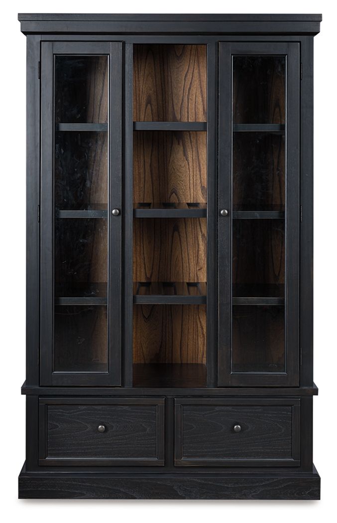 Greddinton Curio Cabinet - Black/Brown 74"H-Curio Cabinets-DECOROLALA