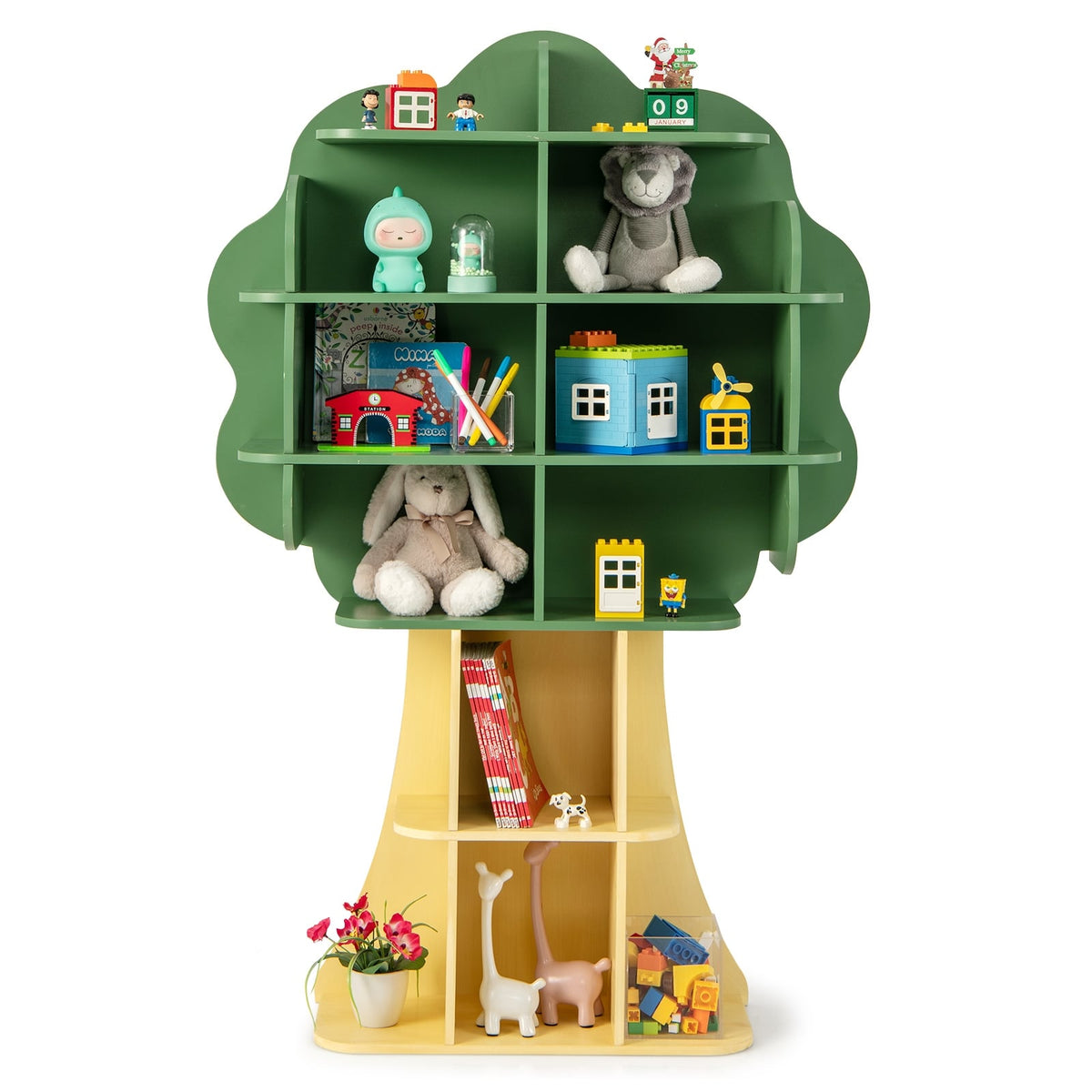 Green Kids Bookcase Shelf Toy Storage Organizer with Open Storage Shelves-Kids Storage-DECOROLALA