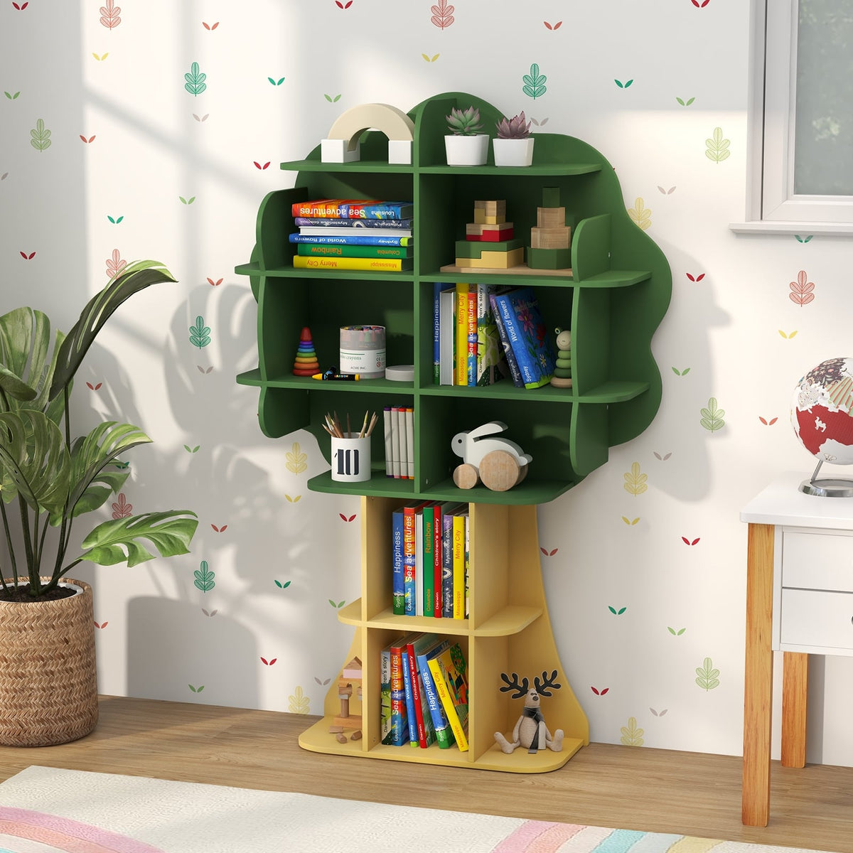 Green Kids Bookcase Shelf Toy Storage Organizer with Open Storage Shelves-Kids Storage-DECOROLALA