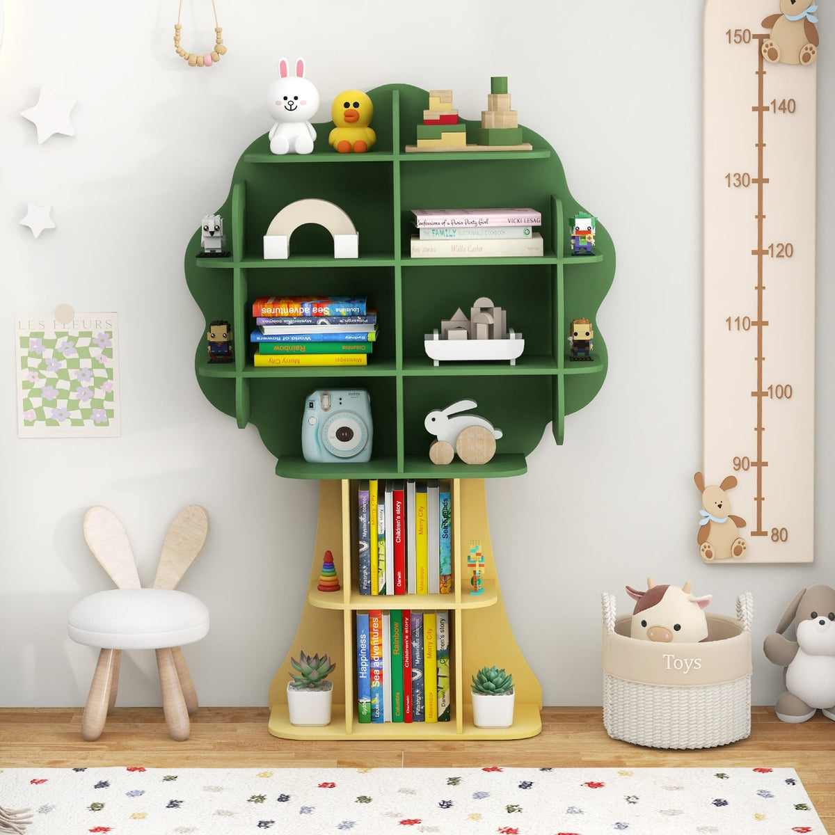 Green Kids Bookcase Shelf Toy Storage Organizer with Open Storage Shelves-Kids Storage-DECOROLALA