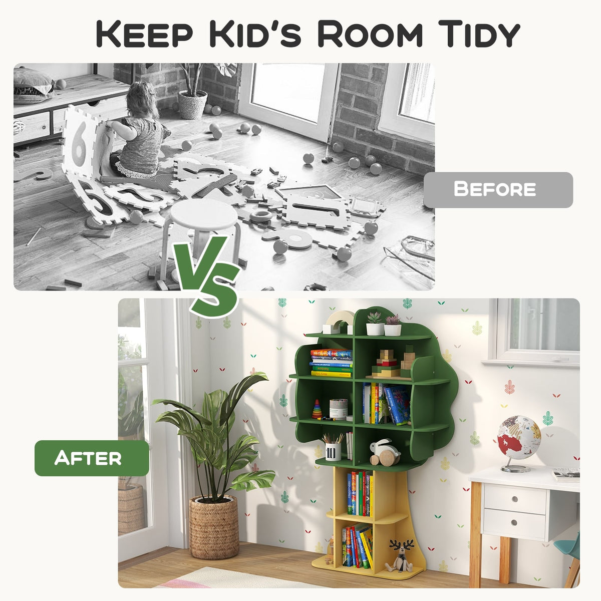 Green Kids Bookcase Shelf Toy Storage Organizer with Open Storage Shelves-Kids Storage-DECOROLALA