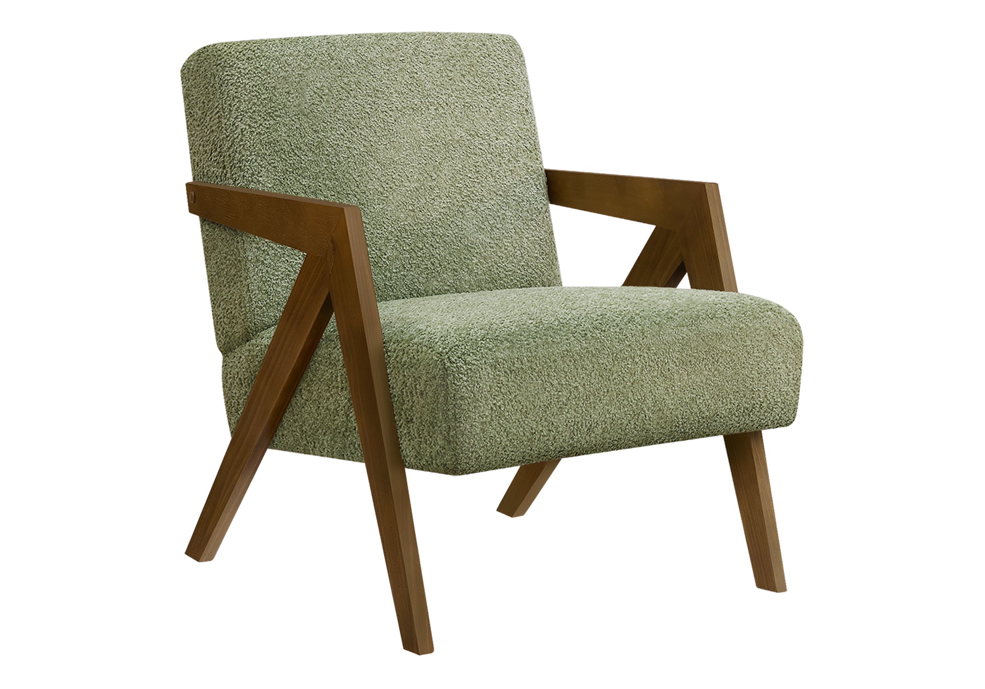 Green Upholstered Accent Chair 30"H Walnut Wood-DECOROLALA