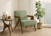 Green Upholstered Accent Chair 30"H Walnut Wood-DECOROLALA