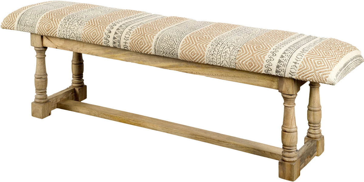 Greenfield II 59L x 14W Patterned Tan Upholstered Wood Frame Accent Bench-Benches-DECOROLALA
