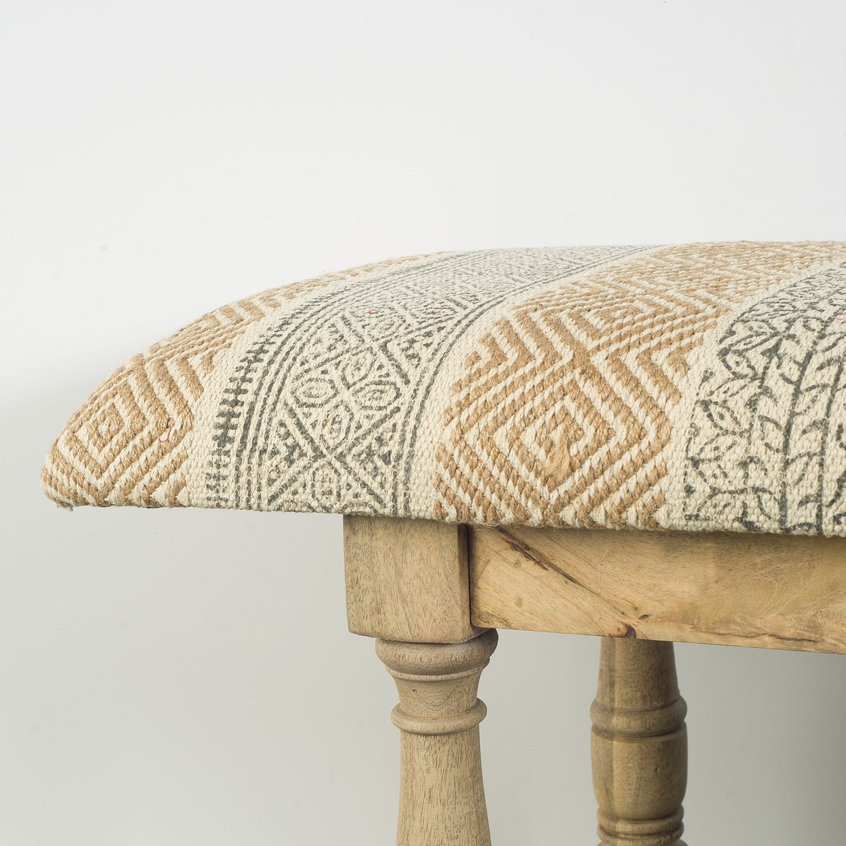 Greenfield II 59L x 14W Patterned Tan Upholstered Wood Frame Accent Bench-Benches-DECOROLALA