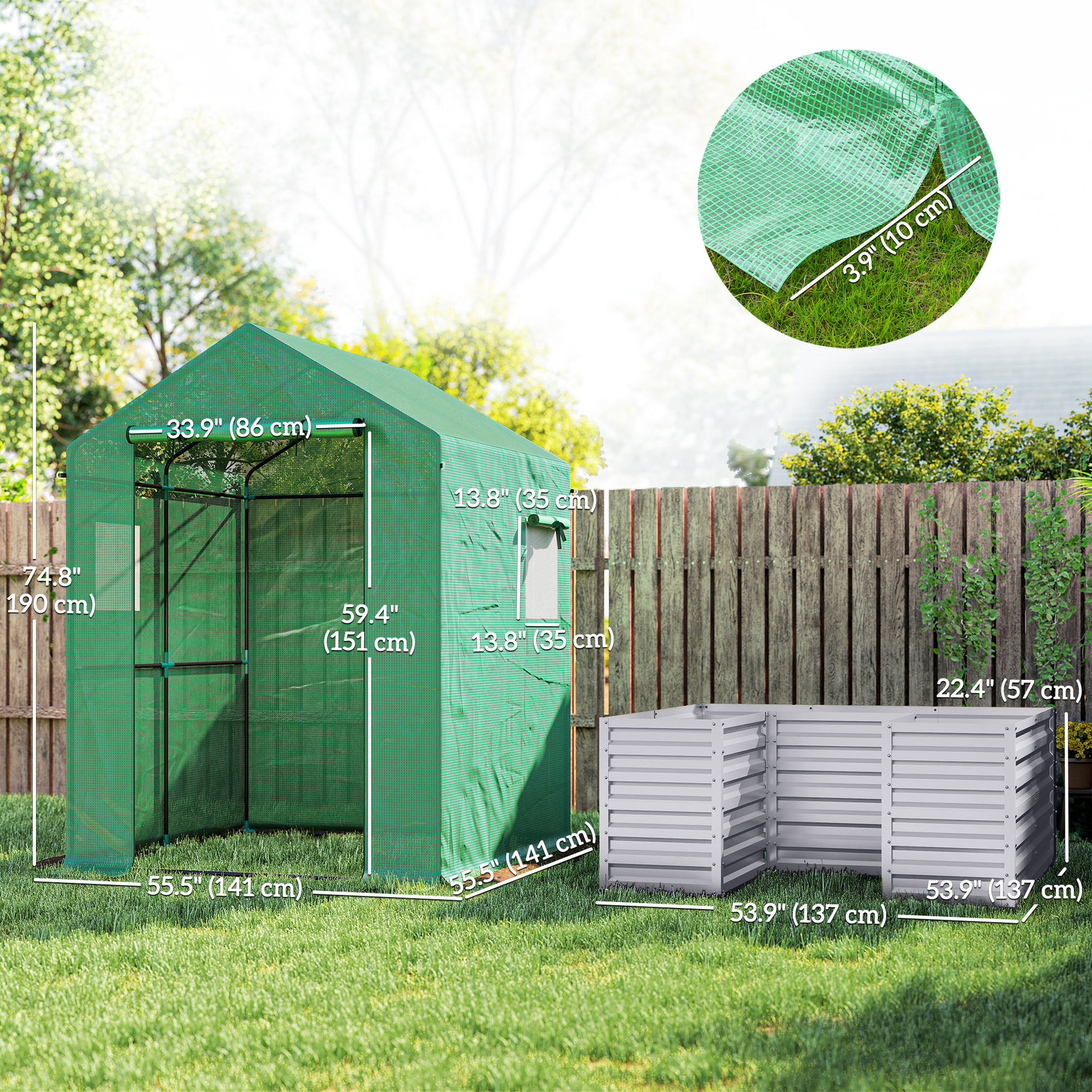 Greenhouse with Raised Garden Bed - 56" x 56" x 75" Green-DECOROLALA