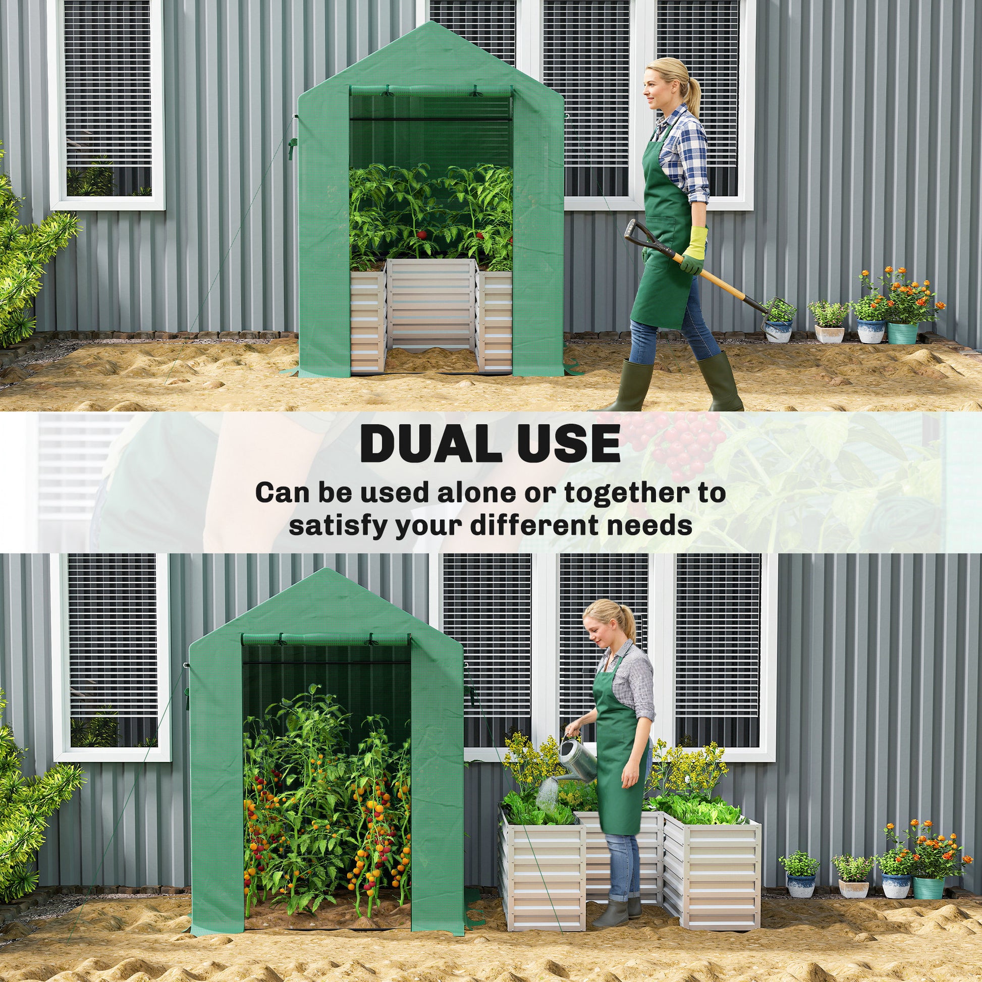 Greenhouse with Raised Garden Bed - 56" x 56" x 75" Green-DECOROLALA