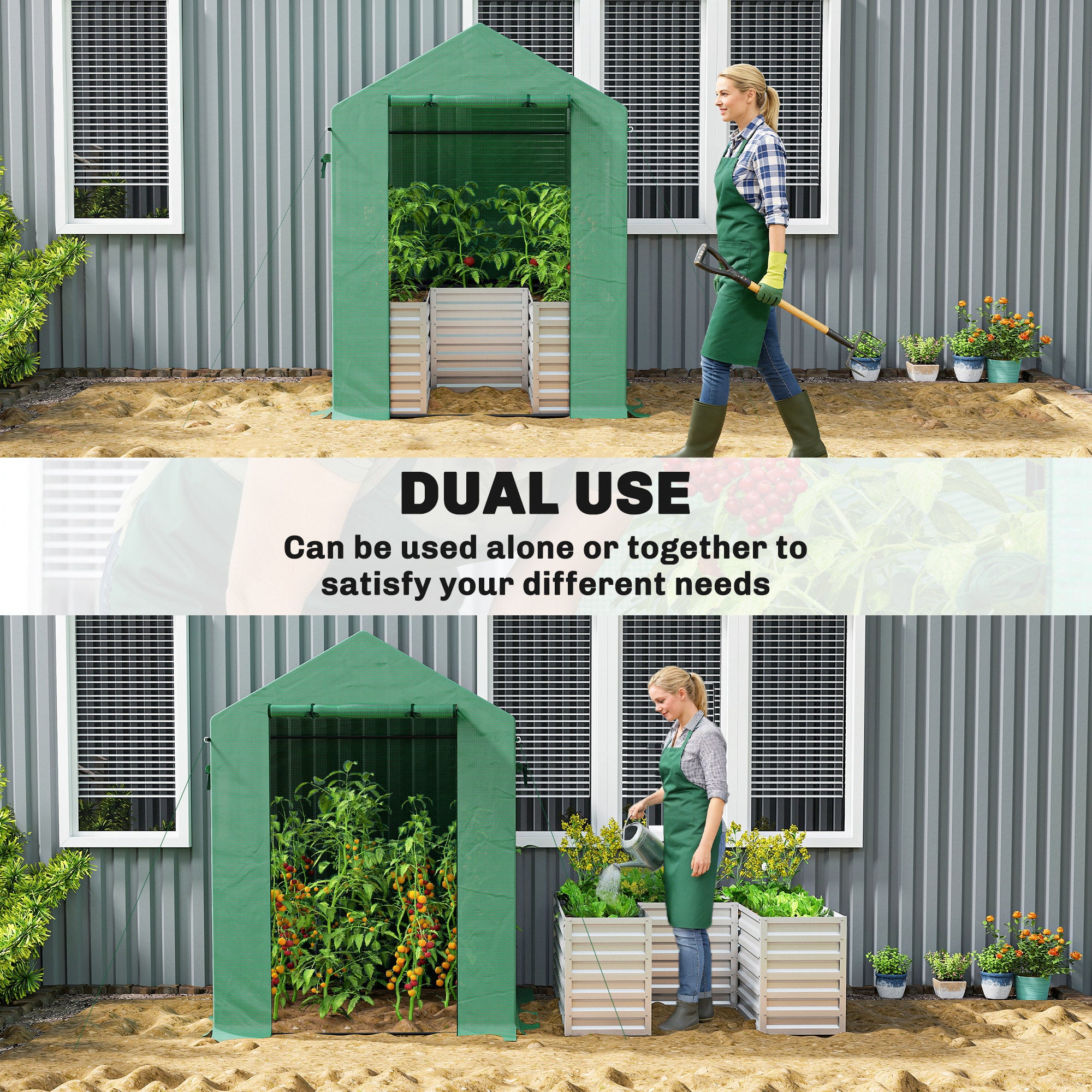 Greenhouse with Raised Garden Bed - 56" x 56" x 75" Green-DECOROLALA