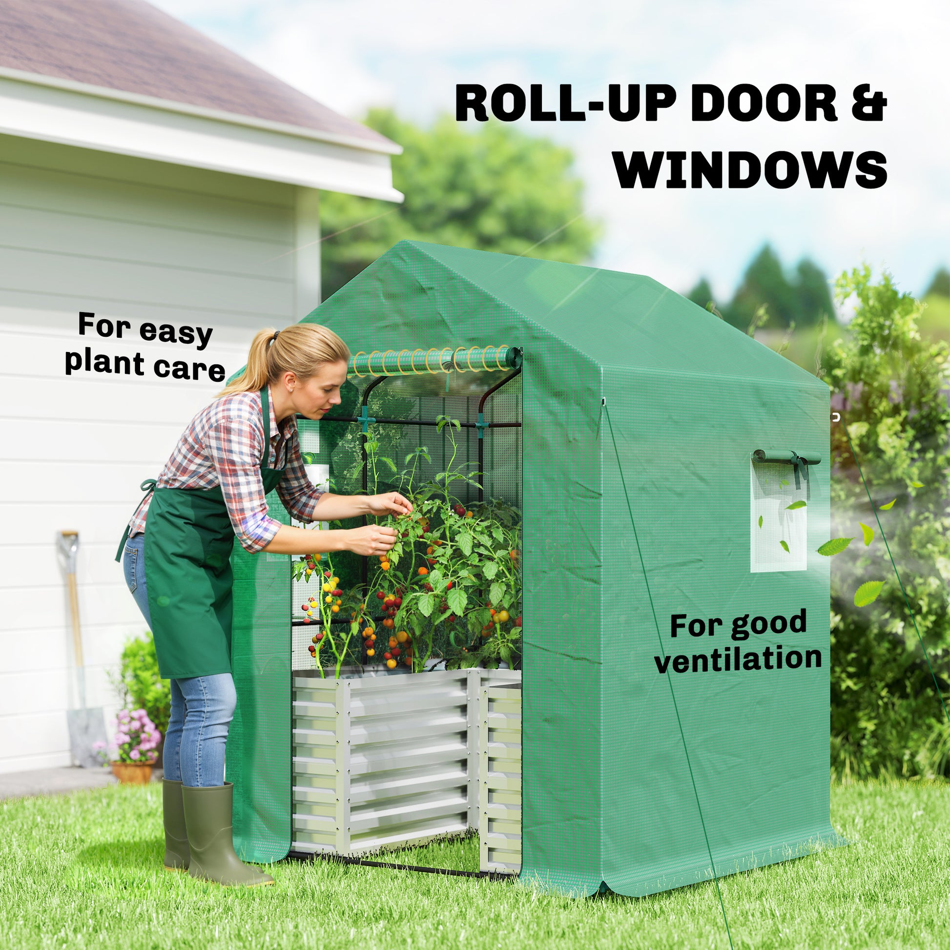 Greenhouse with Raised Garden Bed - 56" x 56" x 75" Green-DECOROLALA