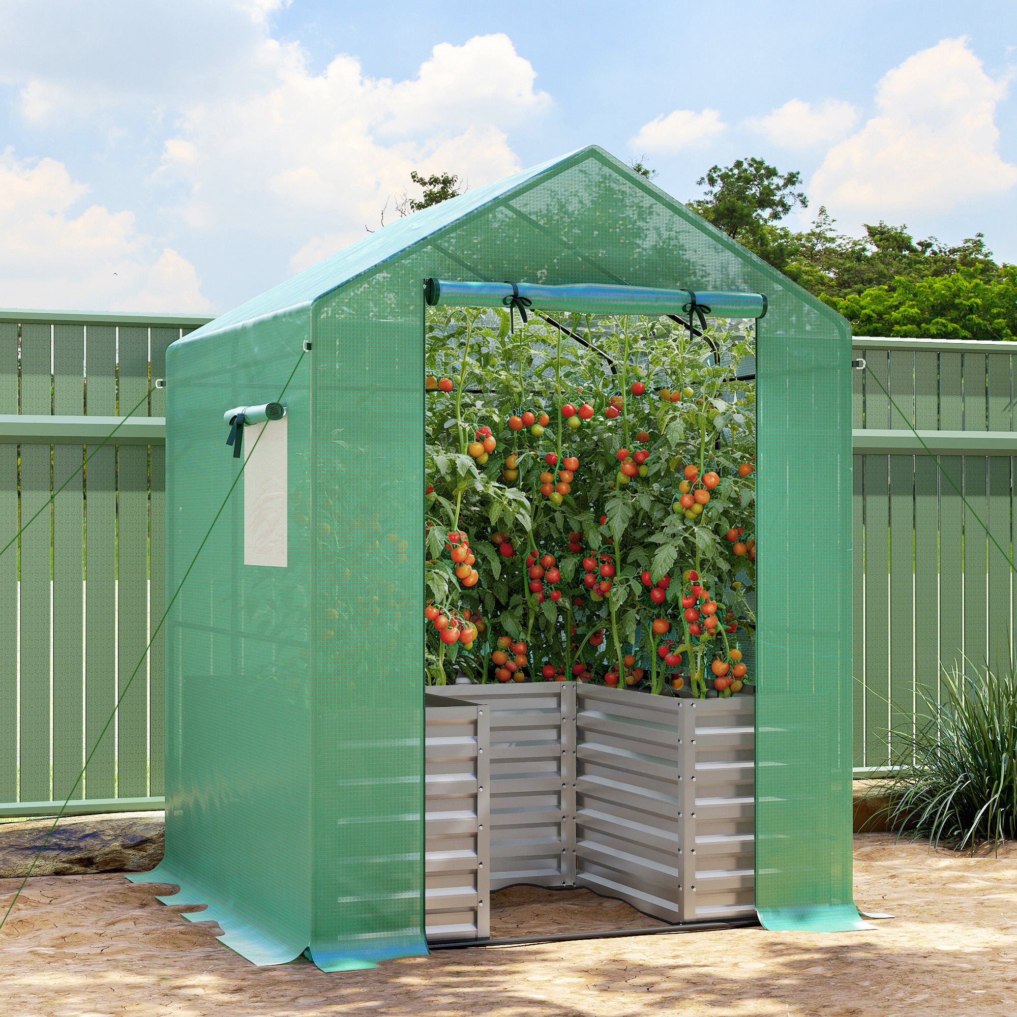 Greenhouse with Raised Garden Bed - 56" x 56" x 75" Green-DECOROLALA