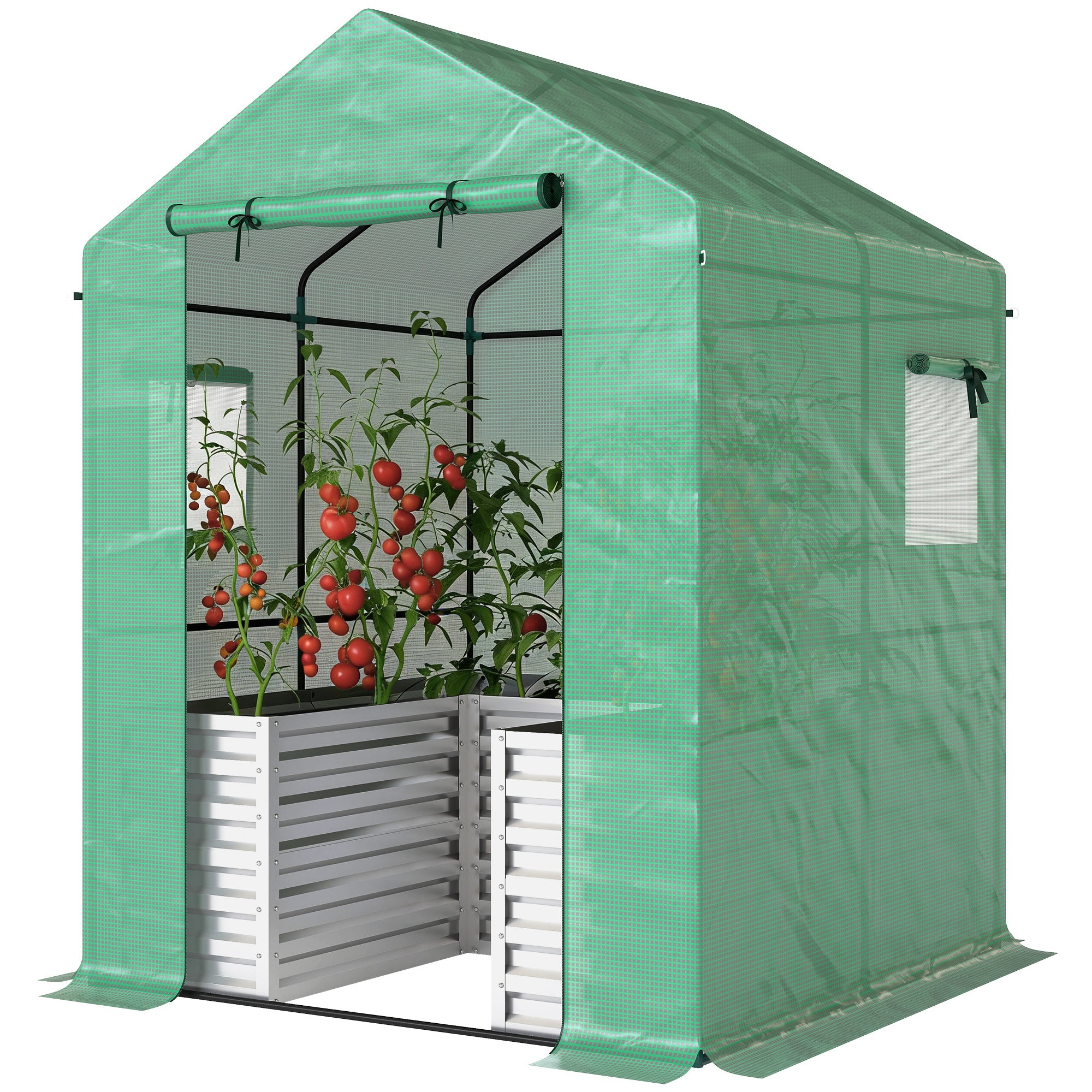 Greenhouse with Raised Garden Bed - 56" x 56" x 75" Green-DECOROLALA