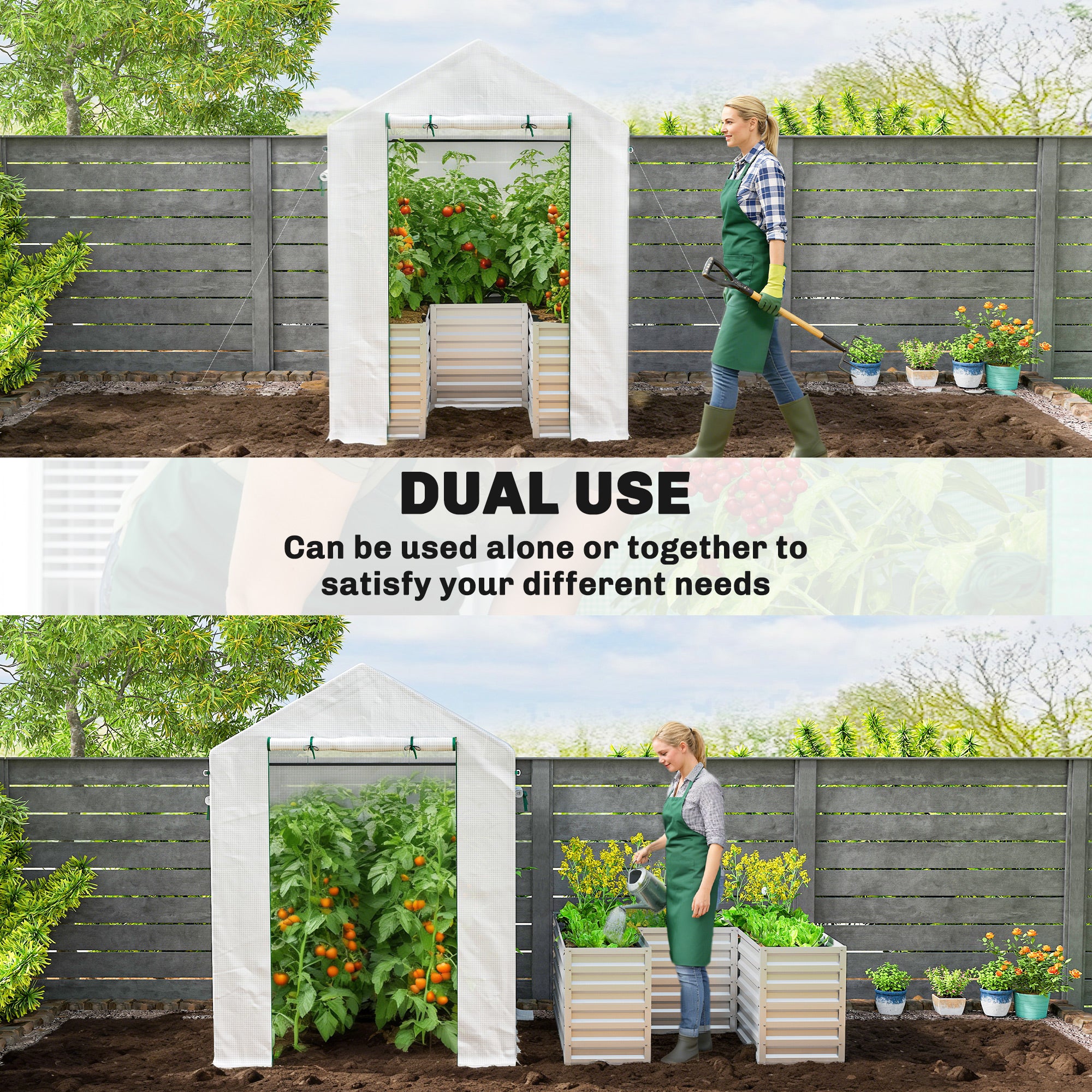 Greenhouse with Raised Garden Bed - 56" x 56" x 75" White-DECOROLALA