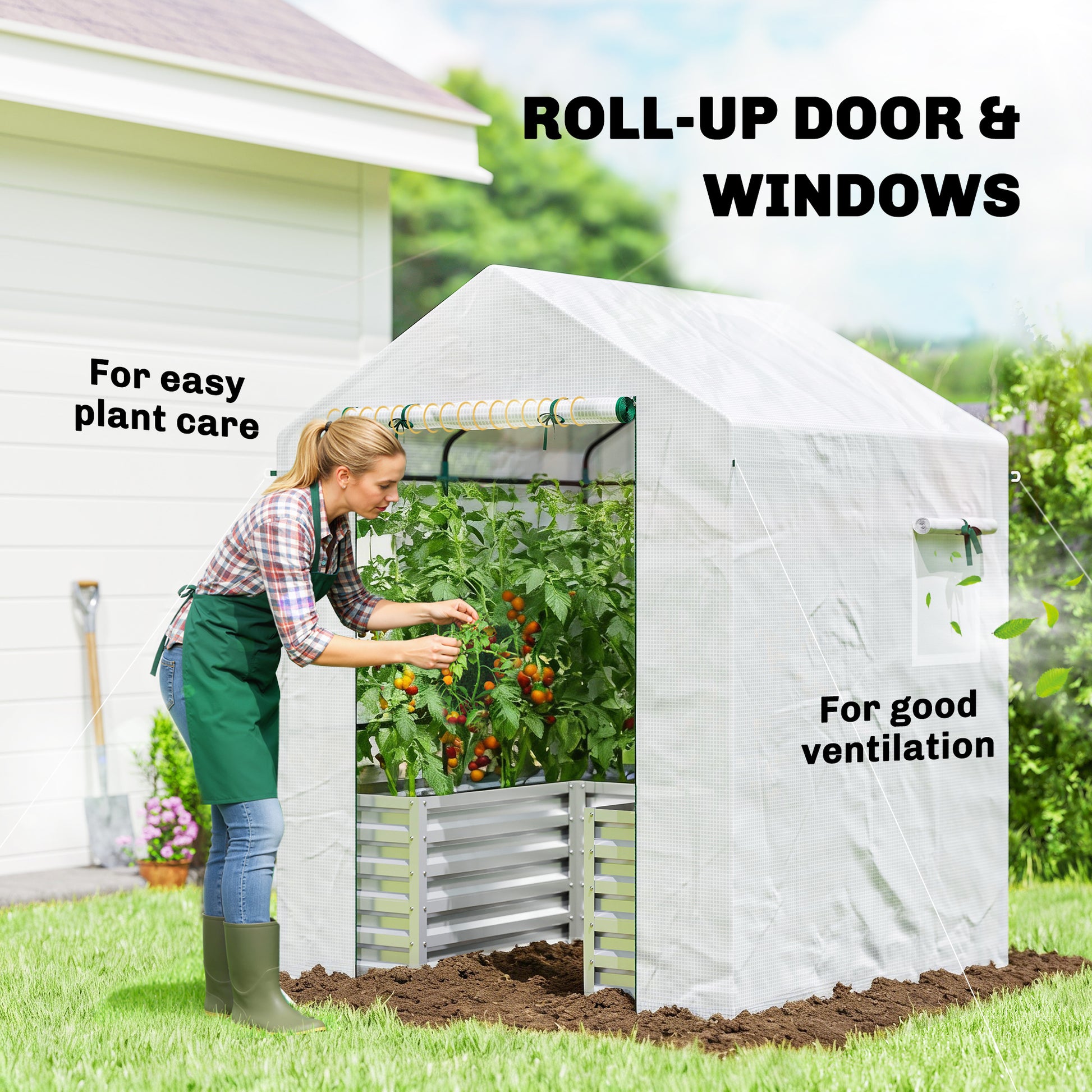 Greenhouse with Raised Garden Bed - 56" x 56" x 75" White-DECOROLALA