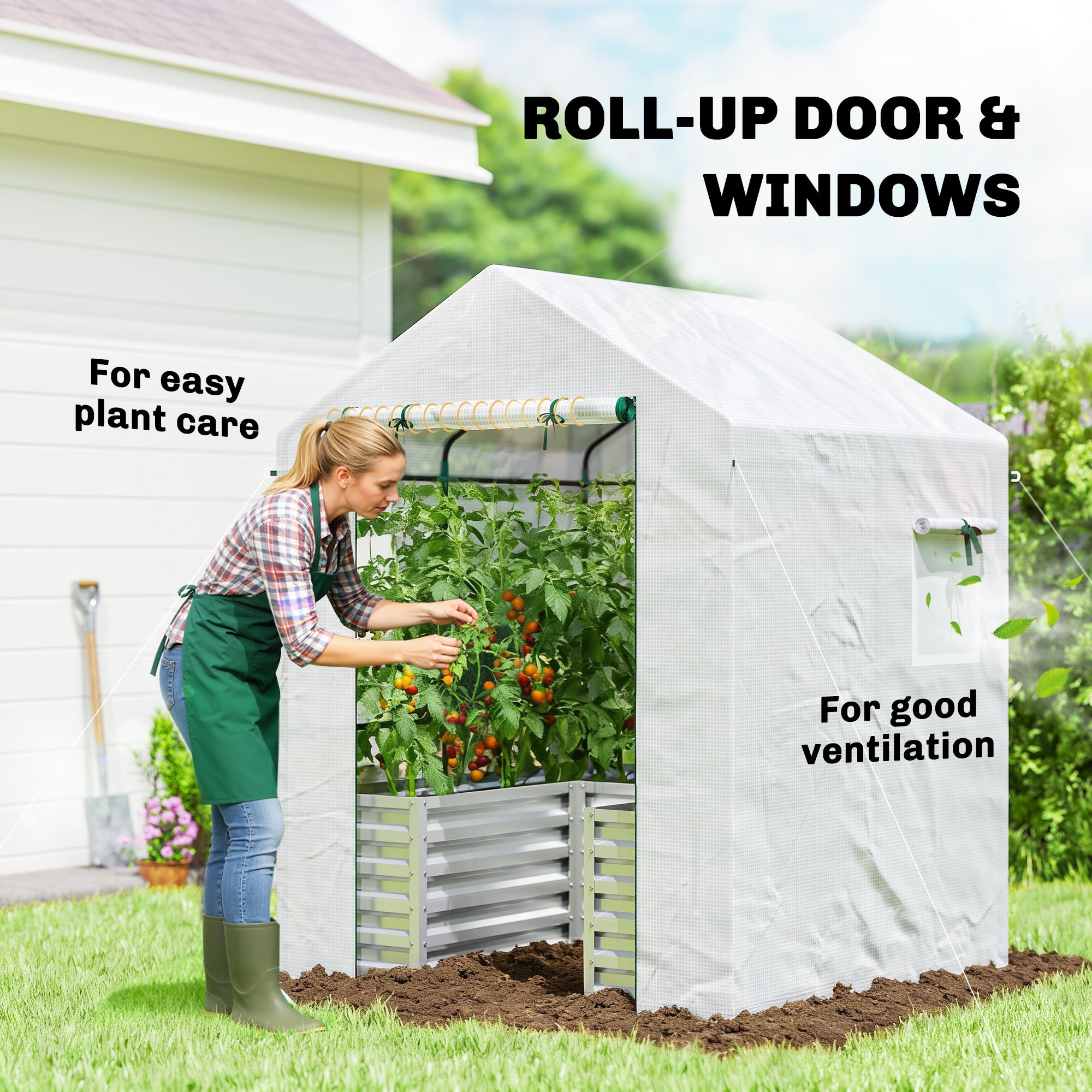 Greenhouse with Raised Garden Bed - 56" x 56" x 75" White-DECOROLALA