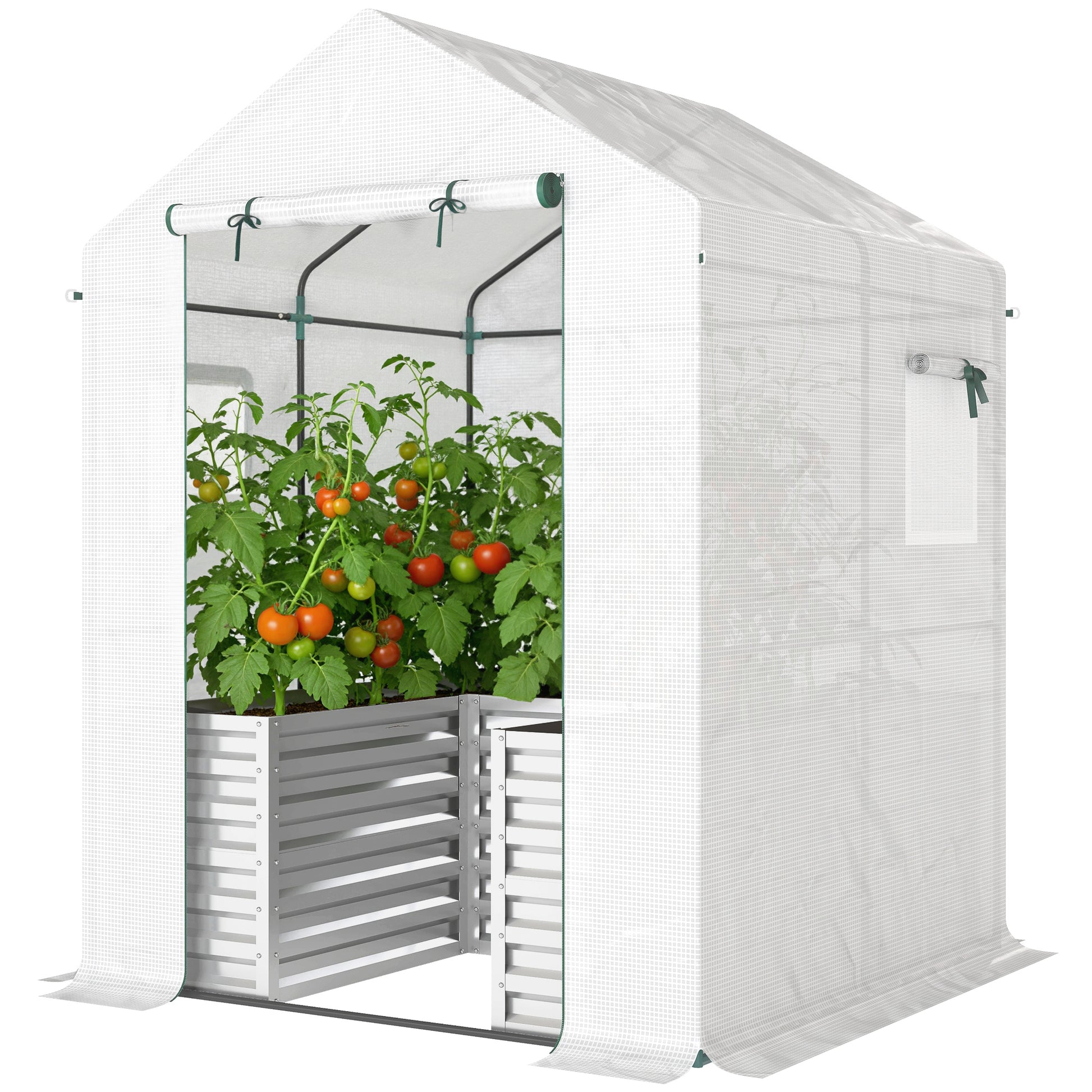 Greenhouse with Raised Garden Bed - 56" x 56" x 75" White-DECOROLALA