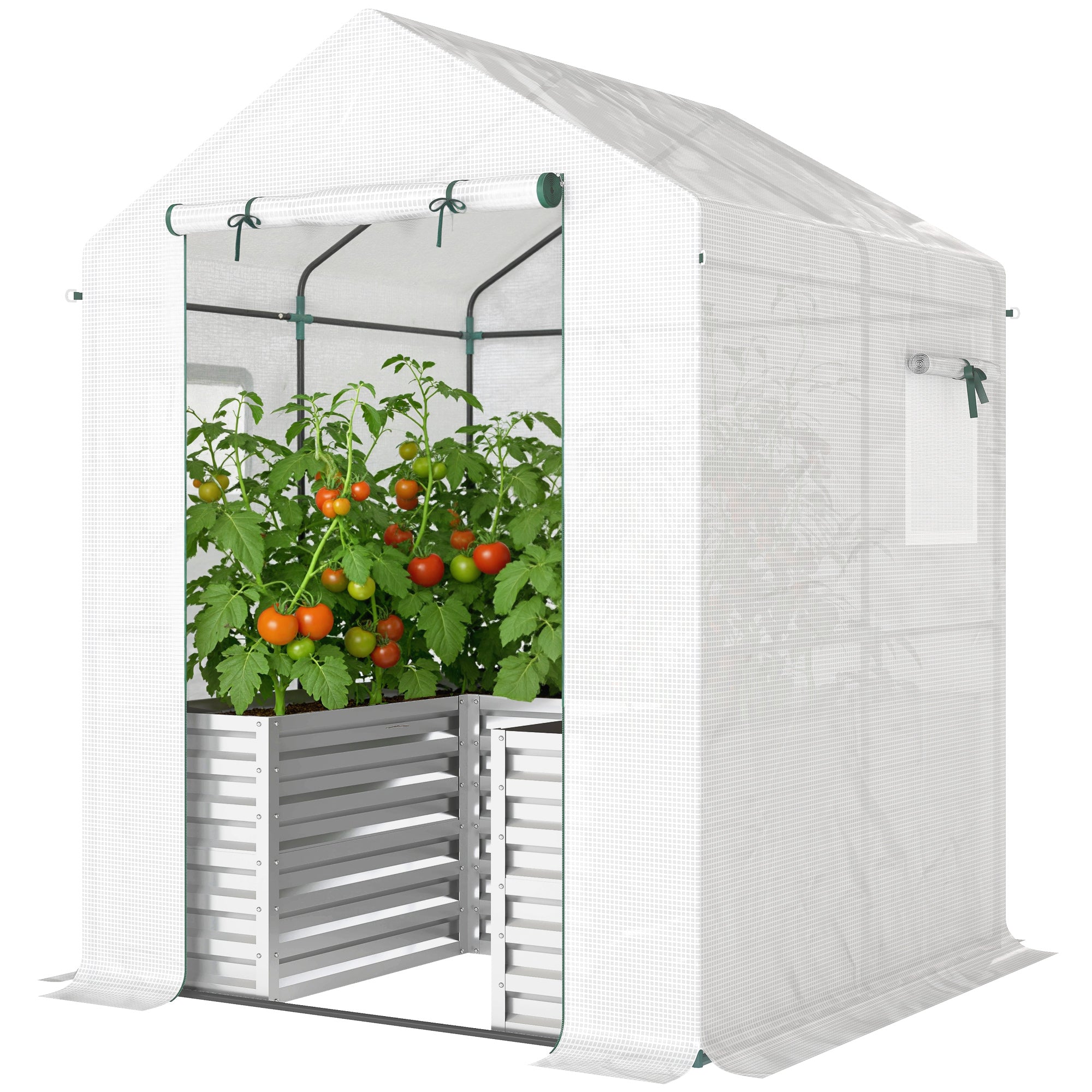 Greenhouse with Raised Garden Bed - 56" x 56" x 75" White-DECOROLALA