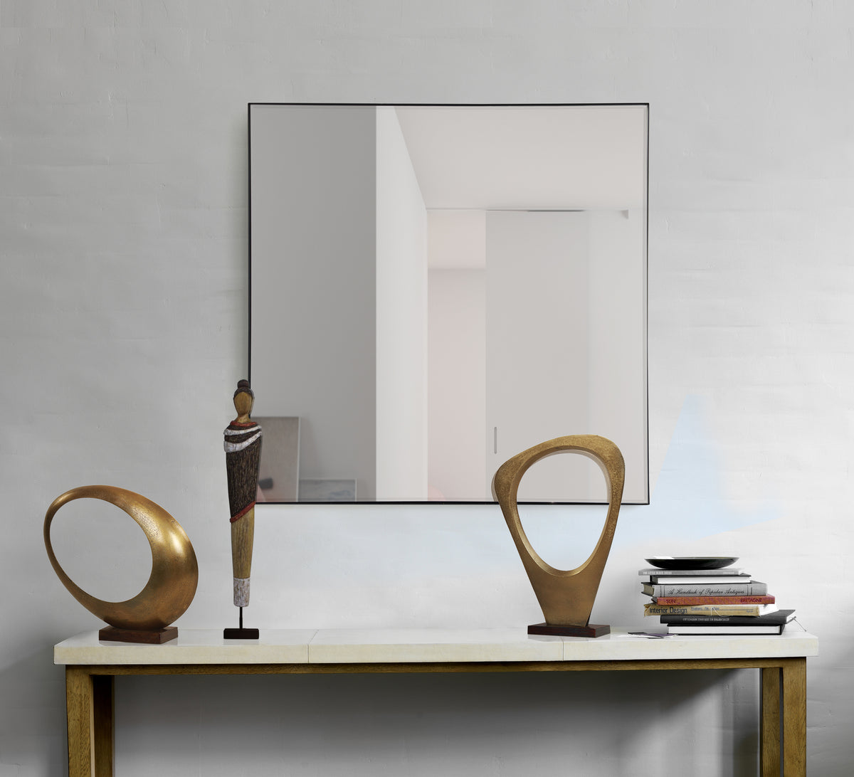 Greer Wall 35.5" Tall Square Wall Mirror, Black-Mirrors-DECOROLALA