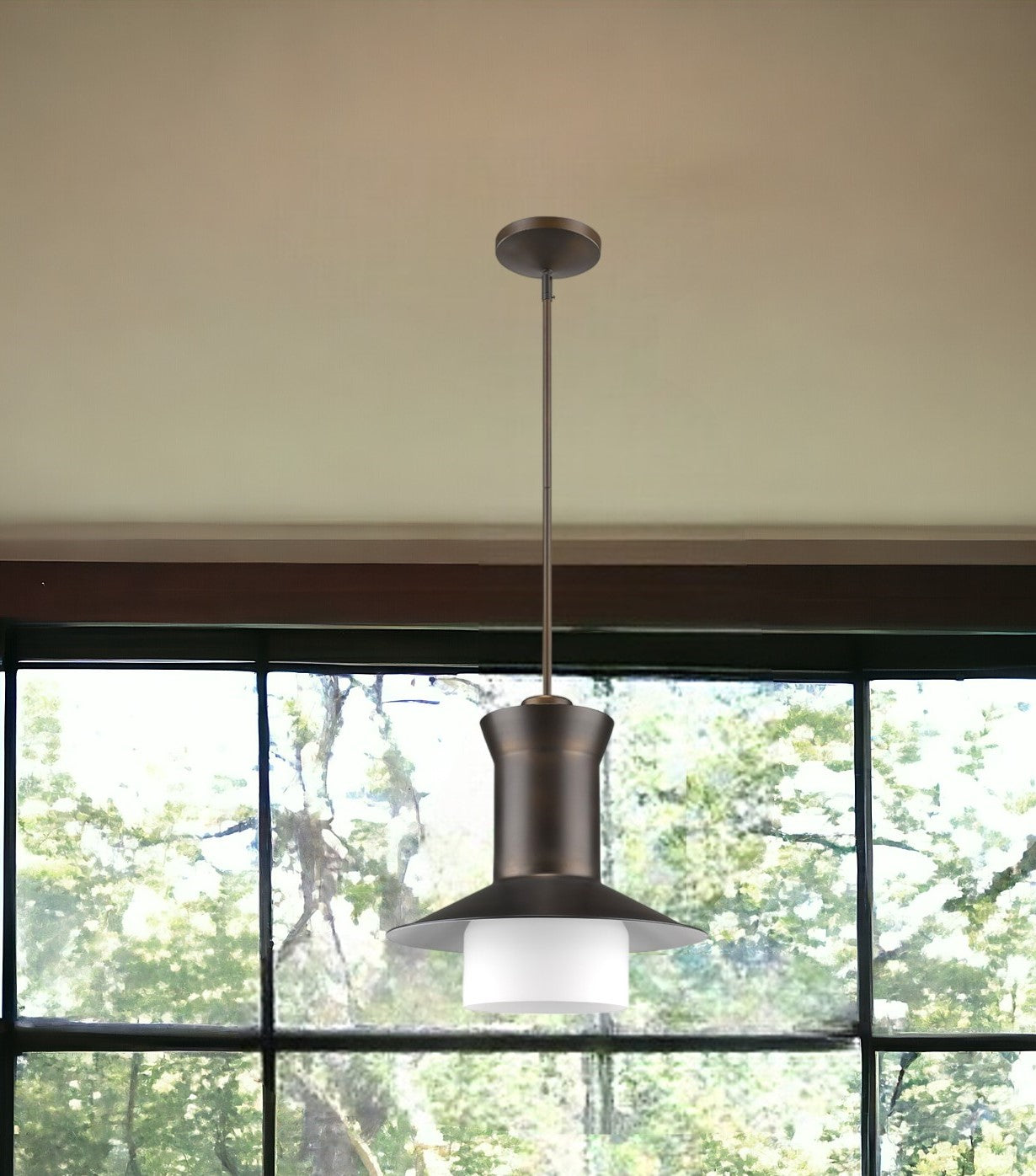 Greta 1-Light Oil-Rubbed Bronze Pendant With Gloss White Interior And Etched Glass Shade-Pendants-Hanging Lights-DECOROLALA