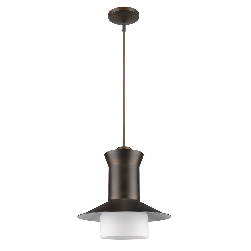 Greta 1-Light Oil-Rubbed Bronze Pendant With Gloss White Interior And Etched Glass Shade-Pendants-Hanging Lights-DECOROLALA